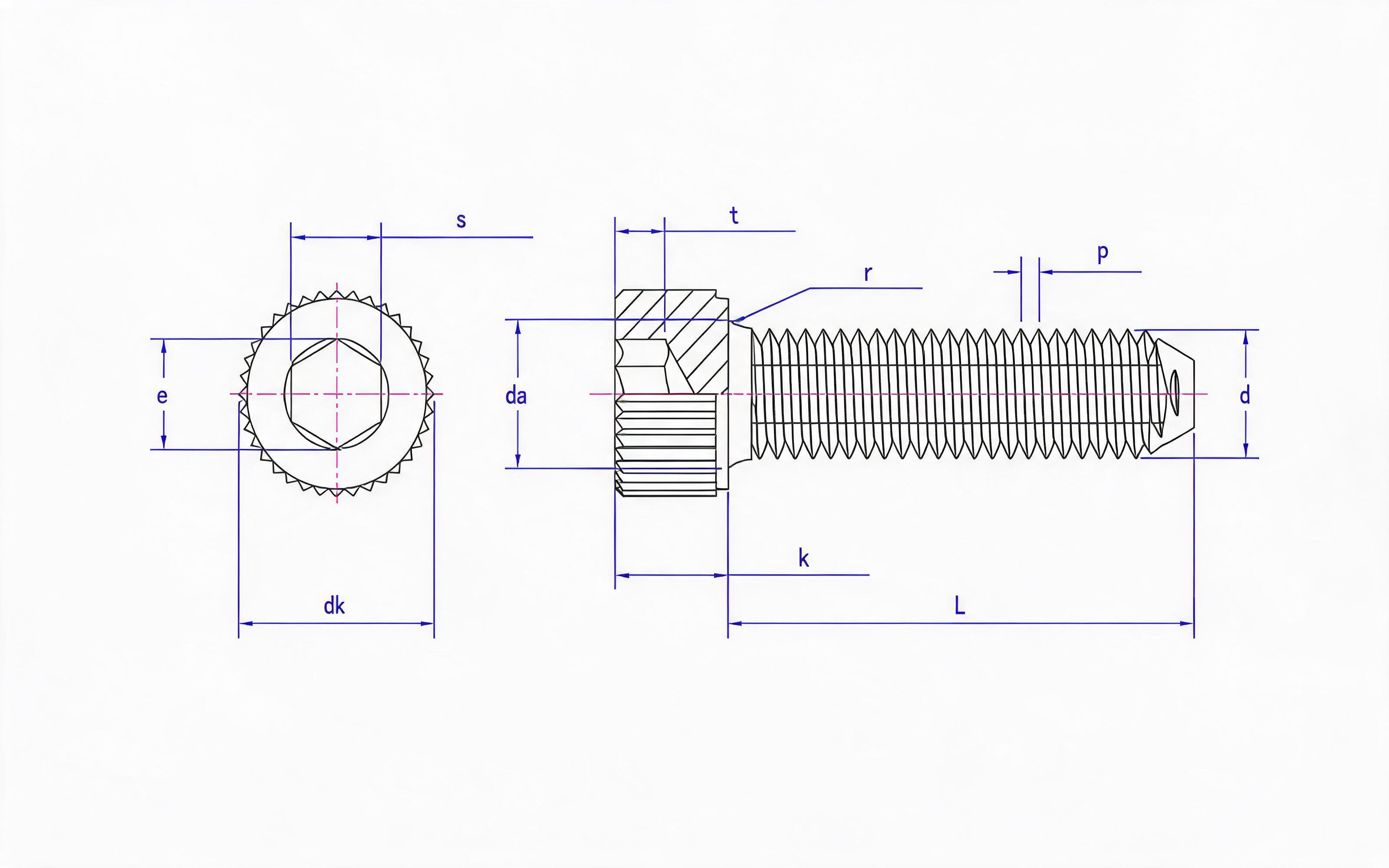Knurled hexagon socket head triangular lock screw Standard Drawing