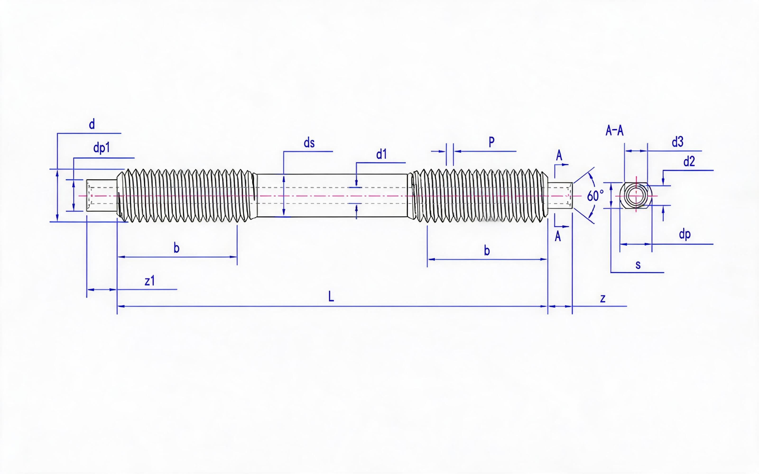 AD double-head equal-length thread stud (d ≥ 64mm) Table 1 Standard Drawing