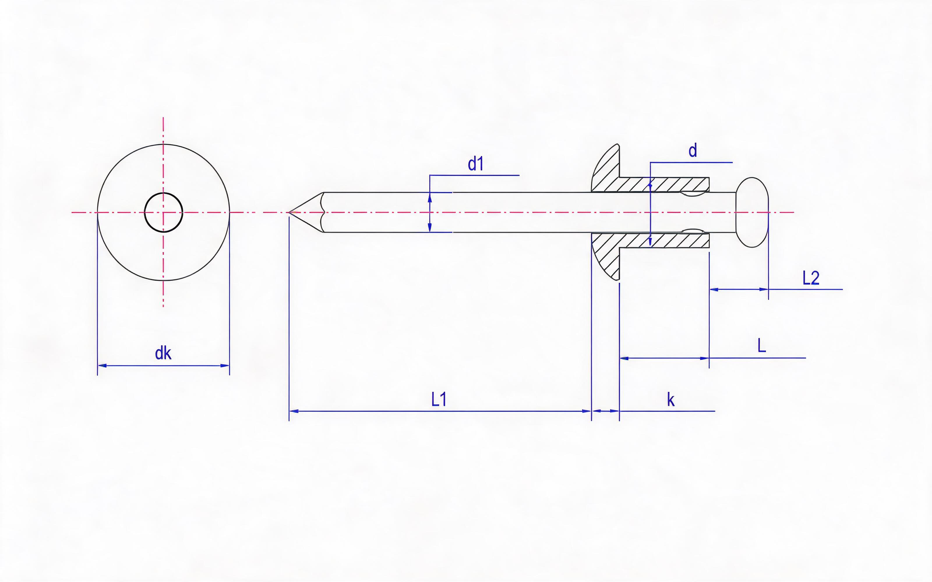 Open end pop rivet Standard Drawing