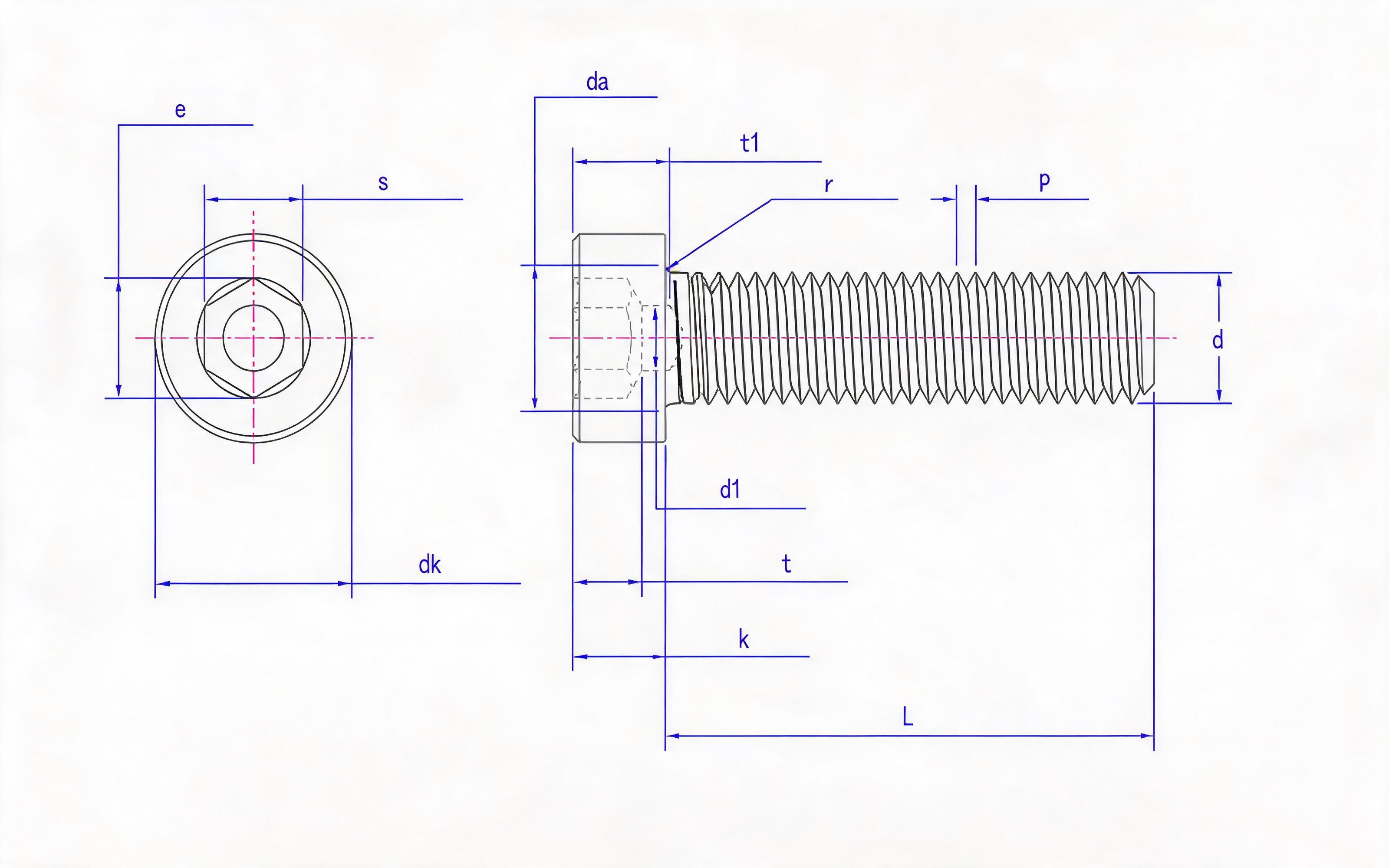 Hexagon socket head screw with guide hole Standard Drawing