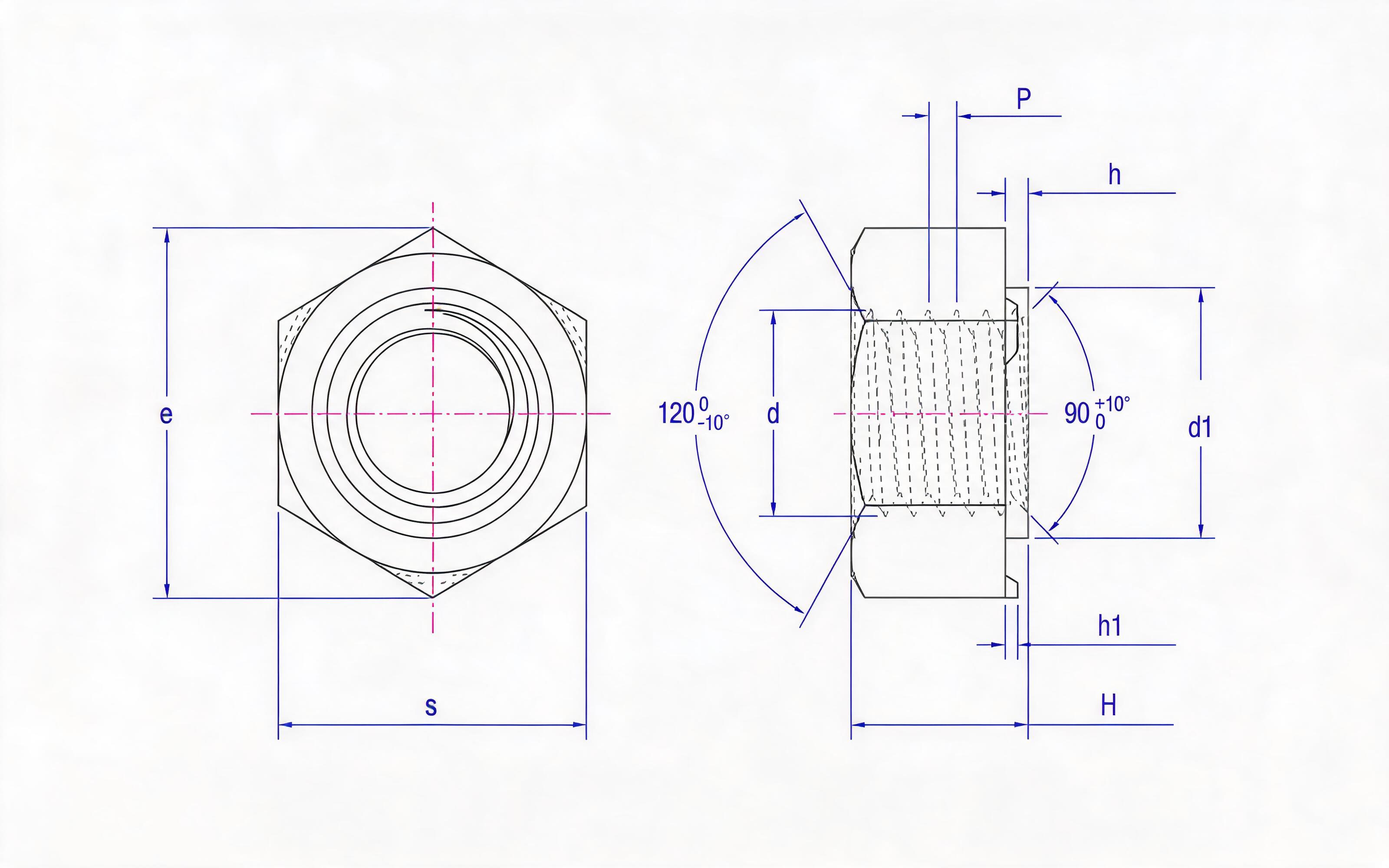 Hexagon weld nuts  Standard Drawing