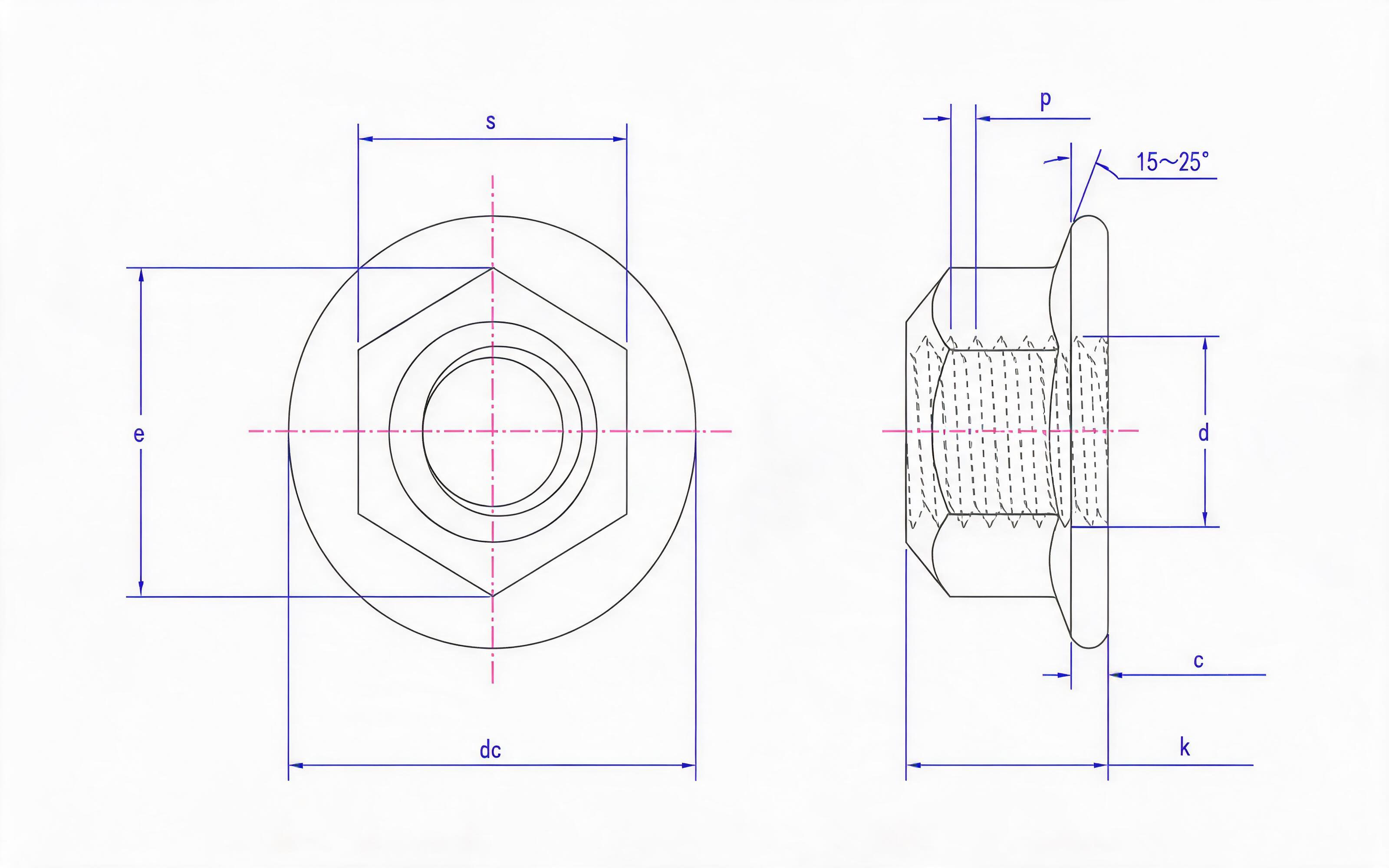 Metal hexagon flange lock nut Standard Drawing