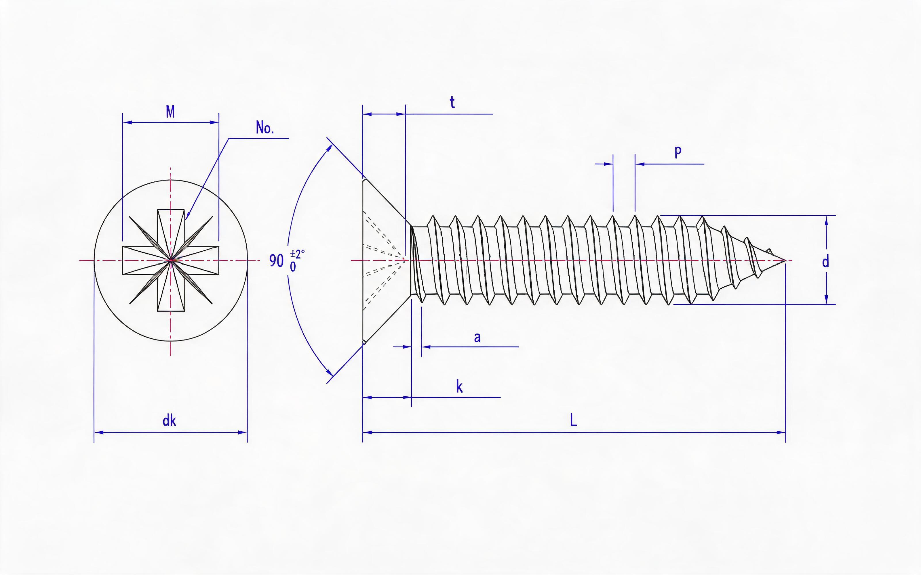 Type C countersunk head self-tapping screw with herringbone groove Standard Drawing