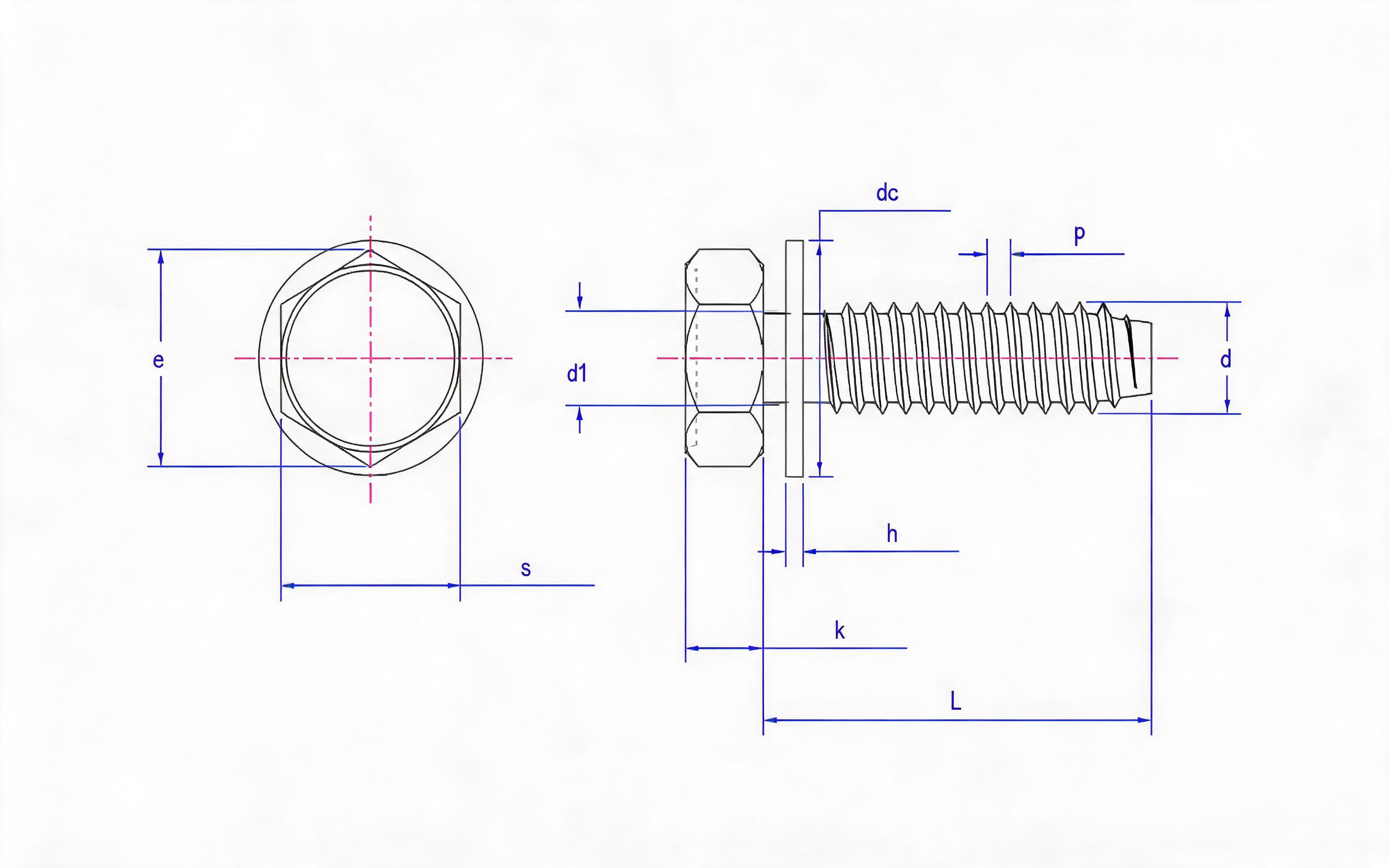 Hexagon self-tapping screw and flat washer combination type F Standard Drawing