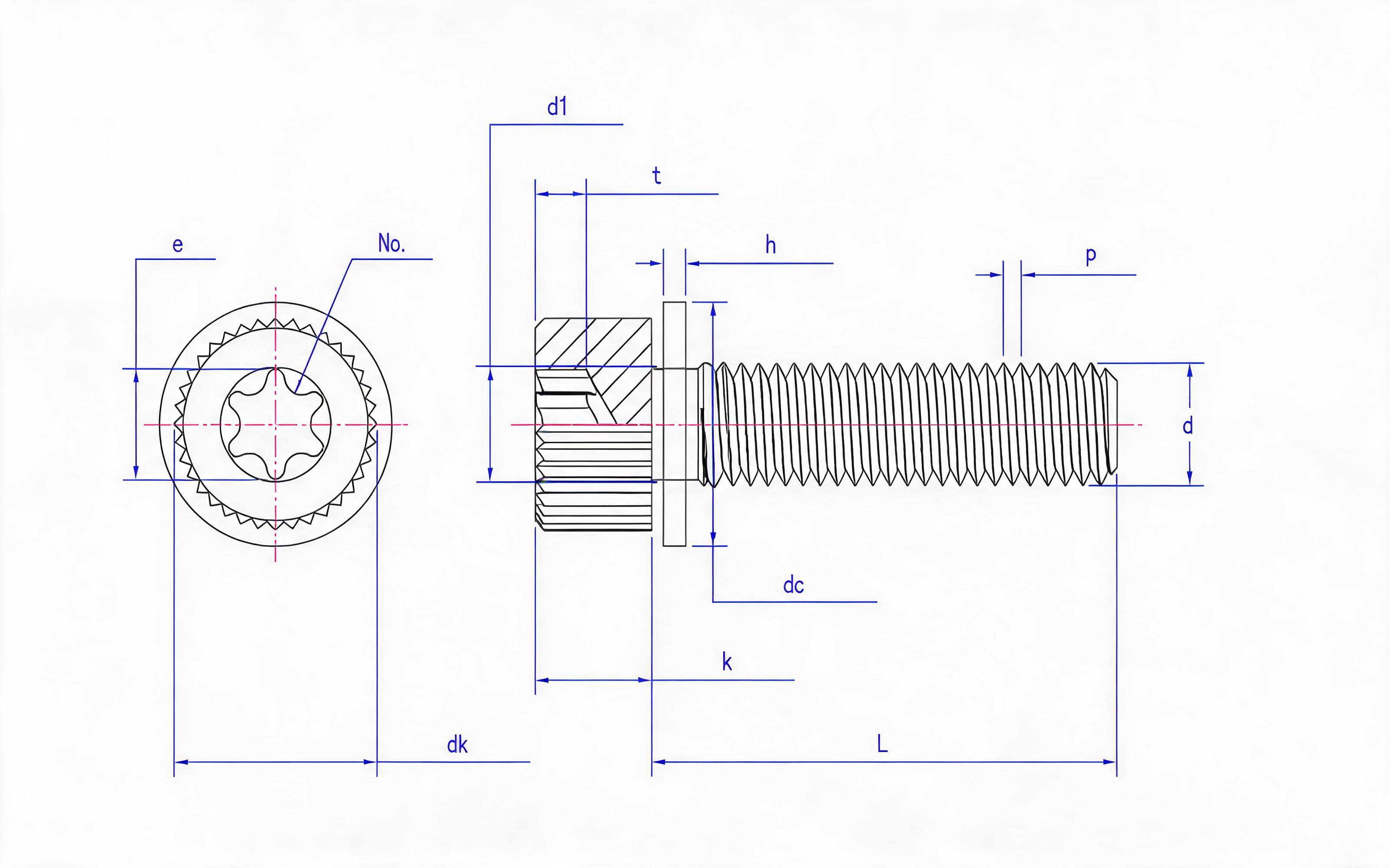 Knurled plum groove cheese head screw and flat washer combination Standard Drawing