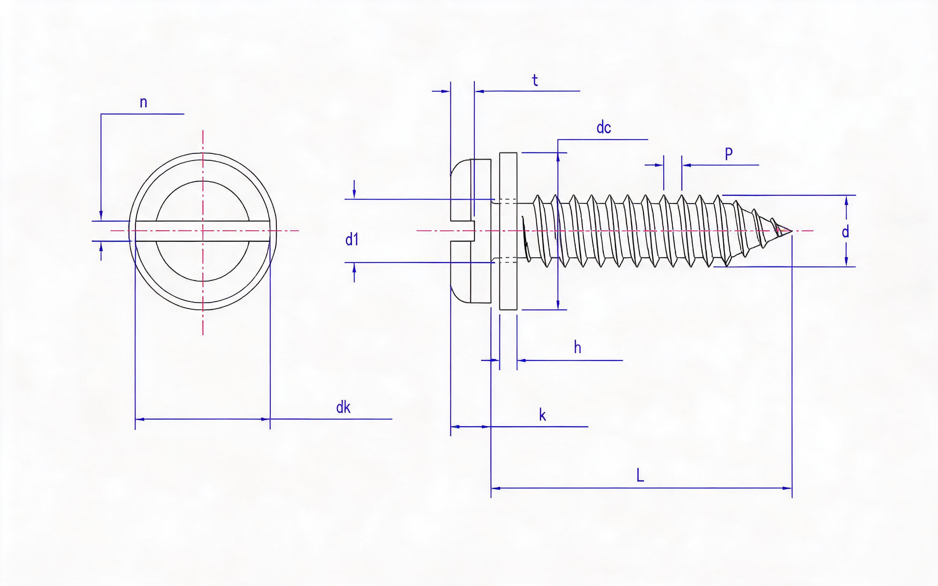 Slotted panhead self-tapping screw and flat washer combination type C Standard Drawing