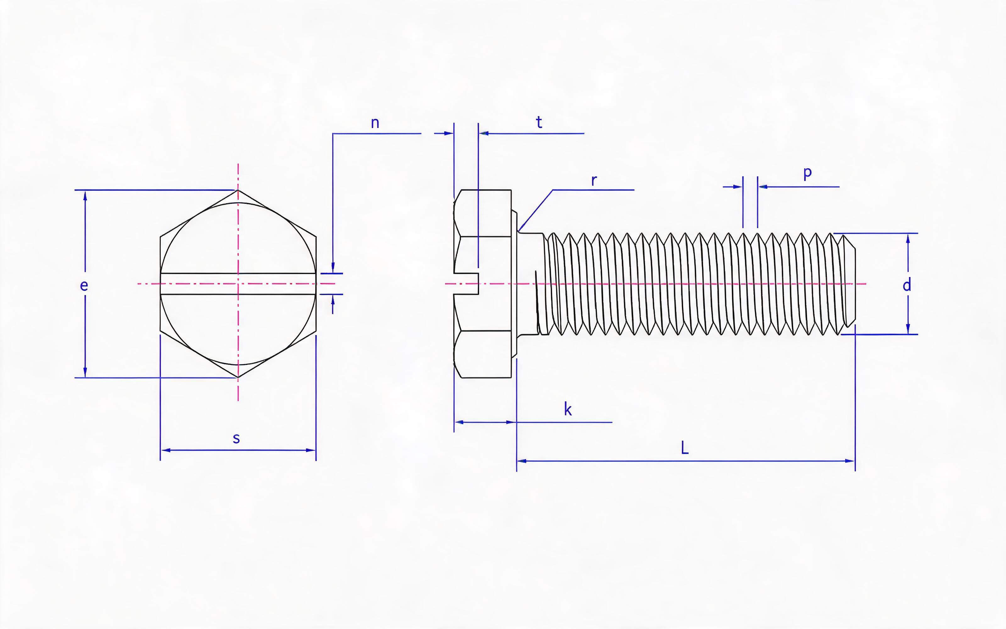Hexagon slotted bolt Standard Drawing