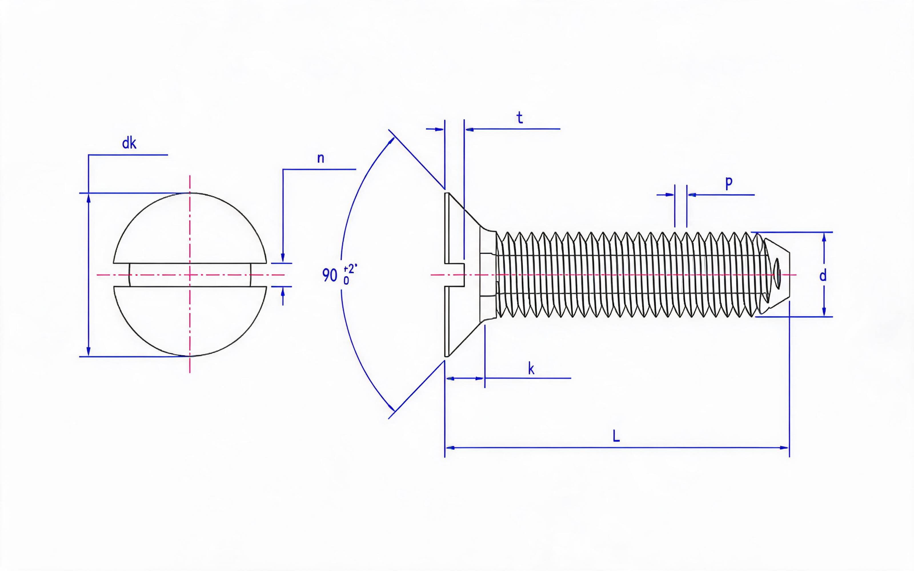 SLOTTED COUNTERSUNK HEAD TRIANGULAR LOCK SCREW Standard Drawing