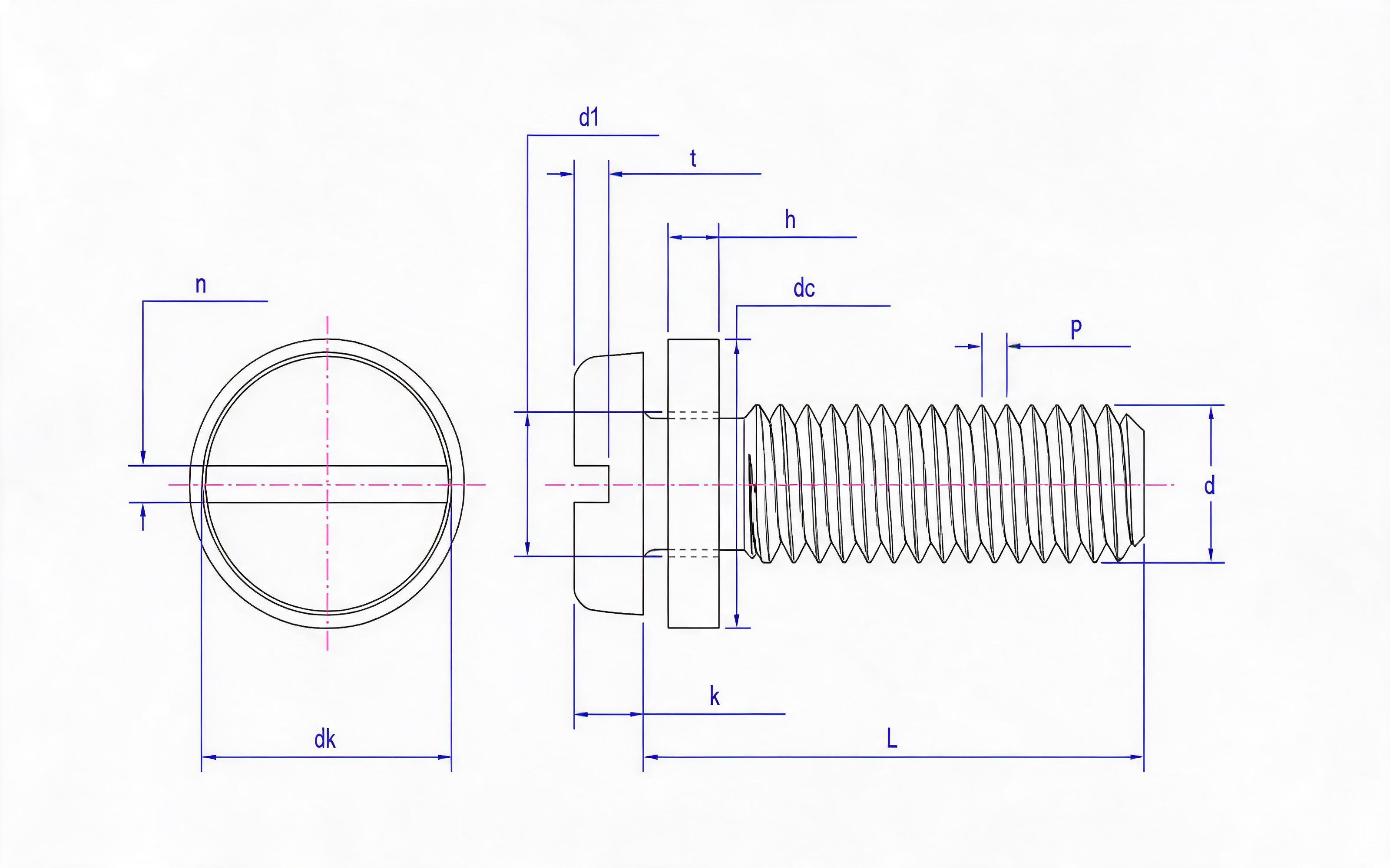 Slotted pan-head screw and flat washer combination Standard Drawing