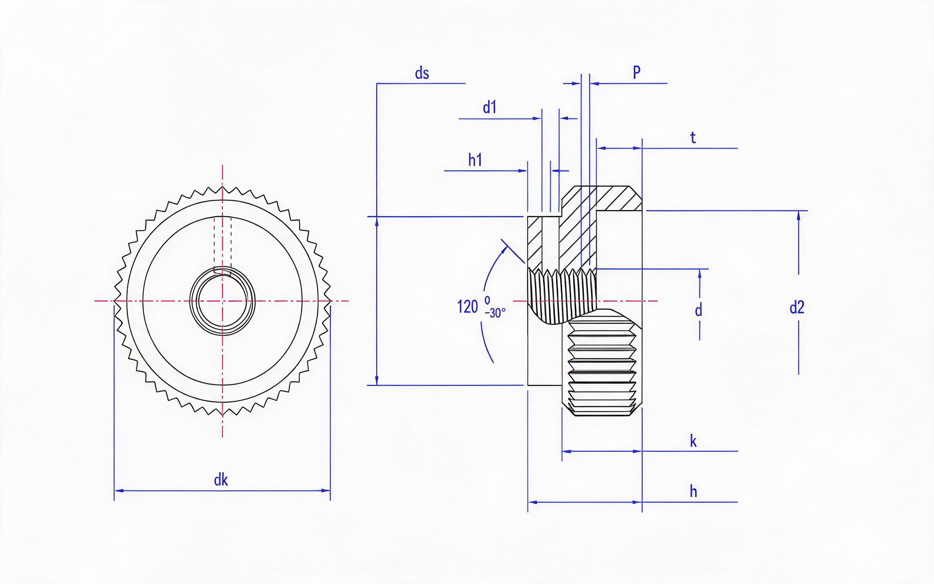 Type B knurled nut Standard Drawing
