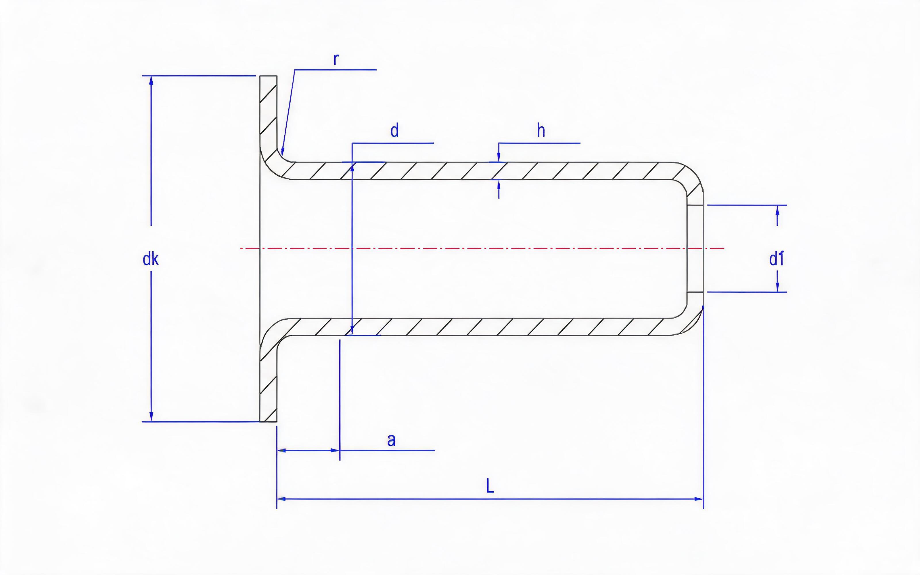 Large flat head hollow rivet Standard Drawing