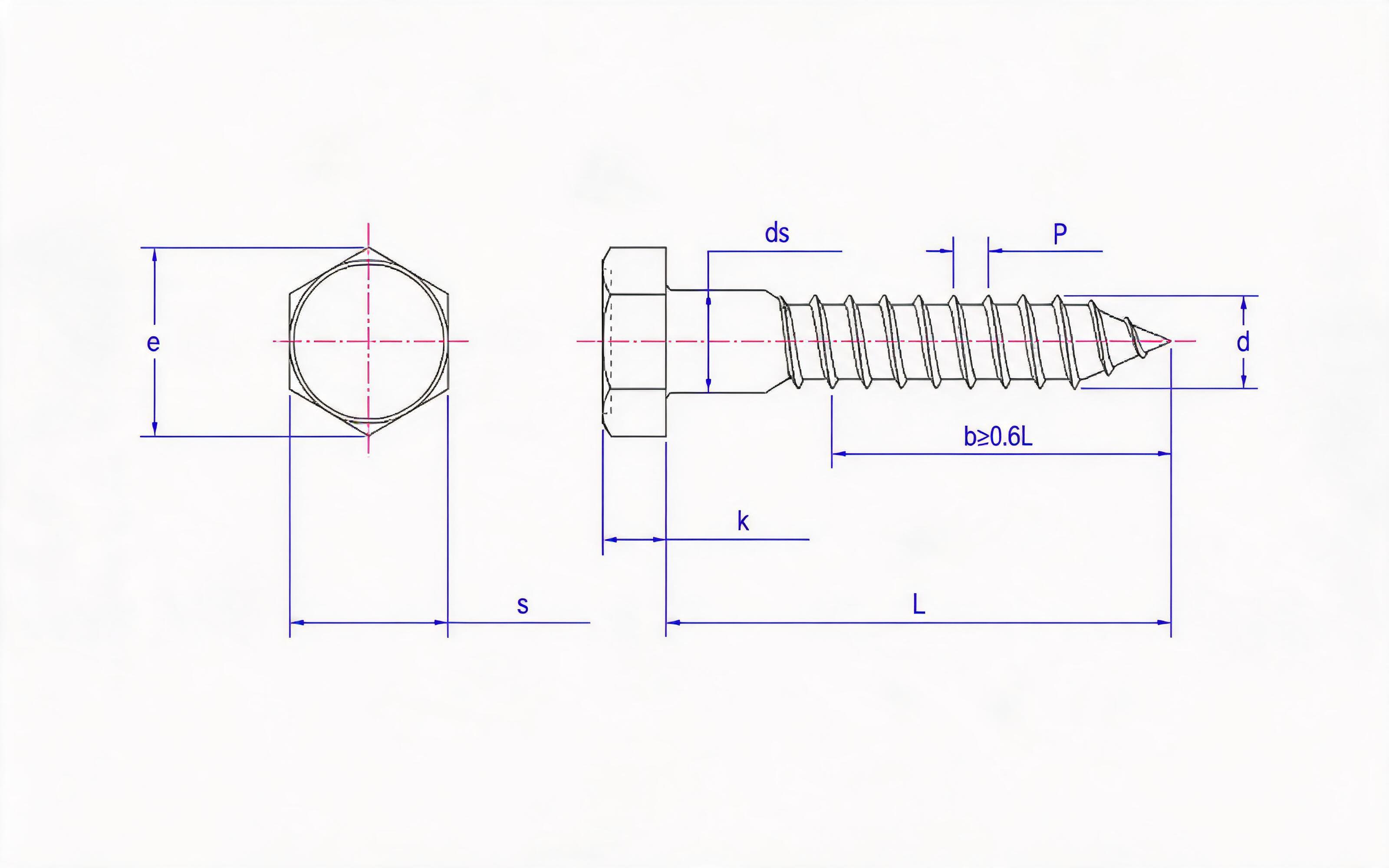 Hexagon head wood screw Standard Drawing