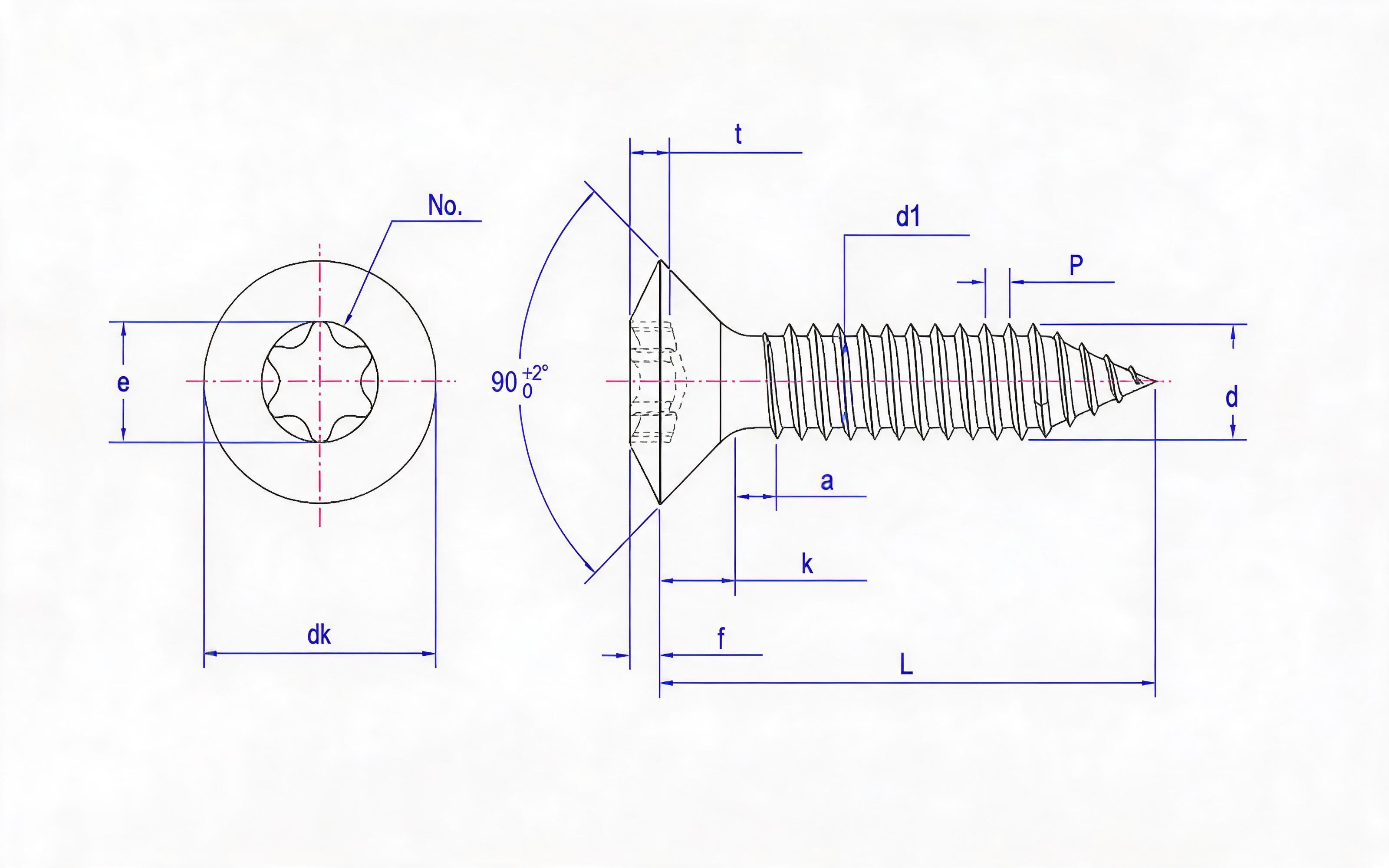 Type C hexagon socket countersunk head self-tapping screw Standard Drawing