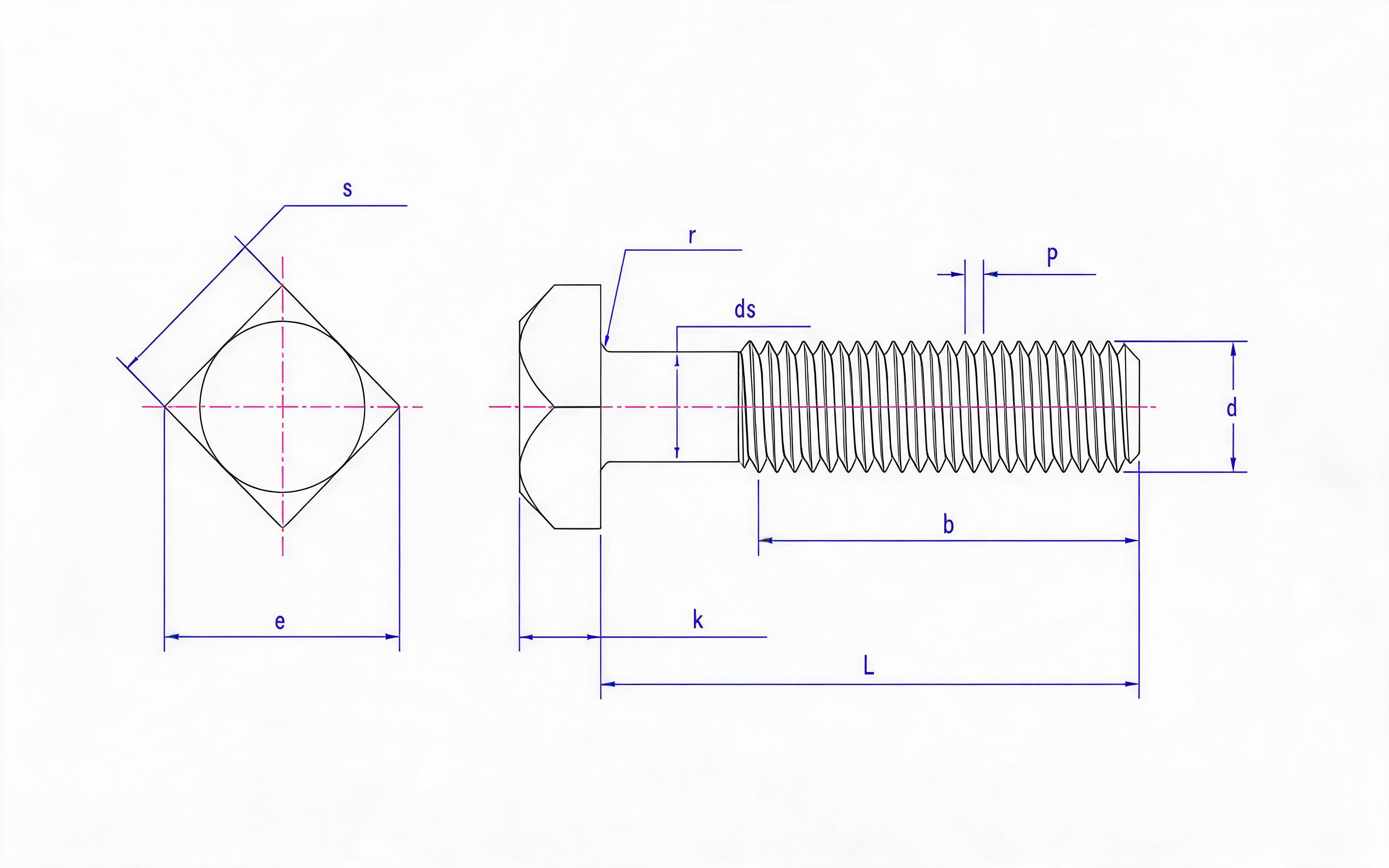 Small square head bolt Standard Drawing
