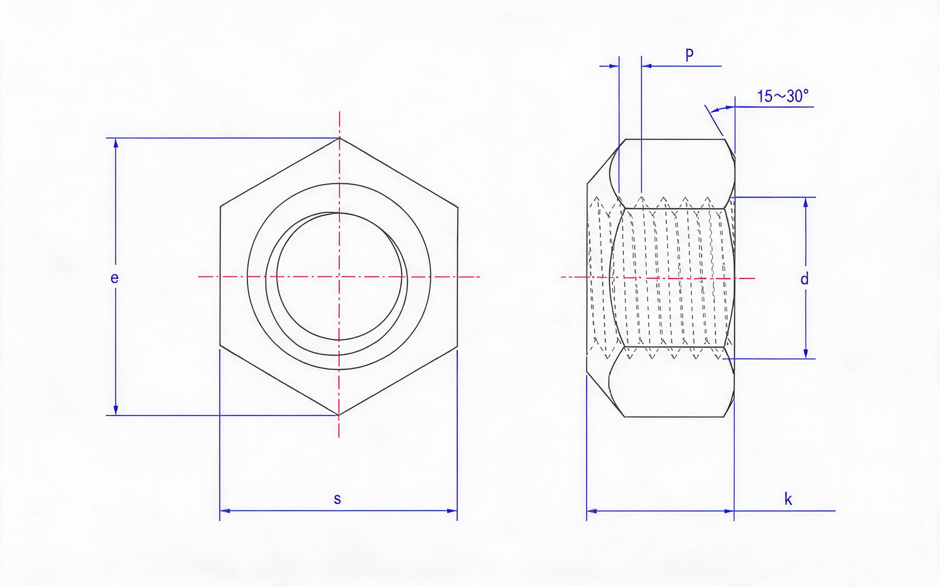 Type 2 compression point-type all-metal hexagon lock nut Grades 5, 8, 10 and 12 Standard Drawing