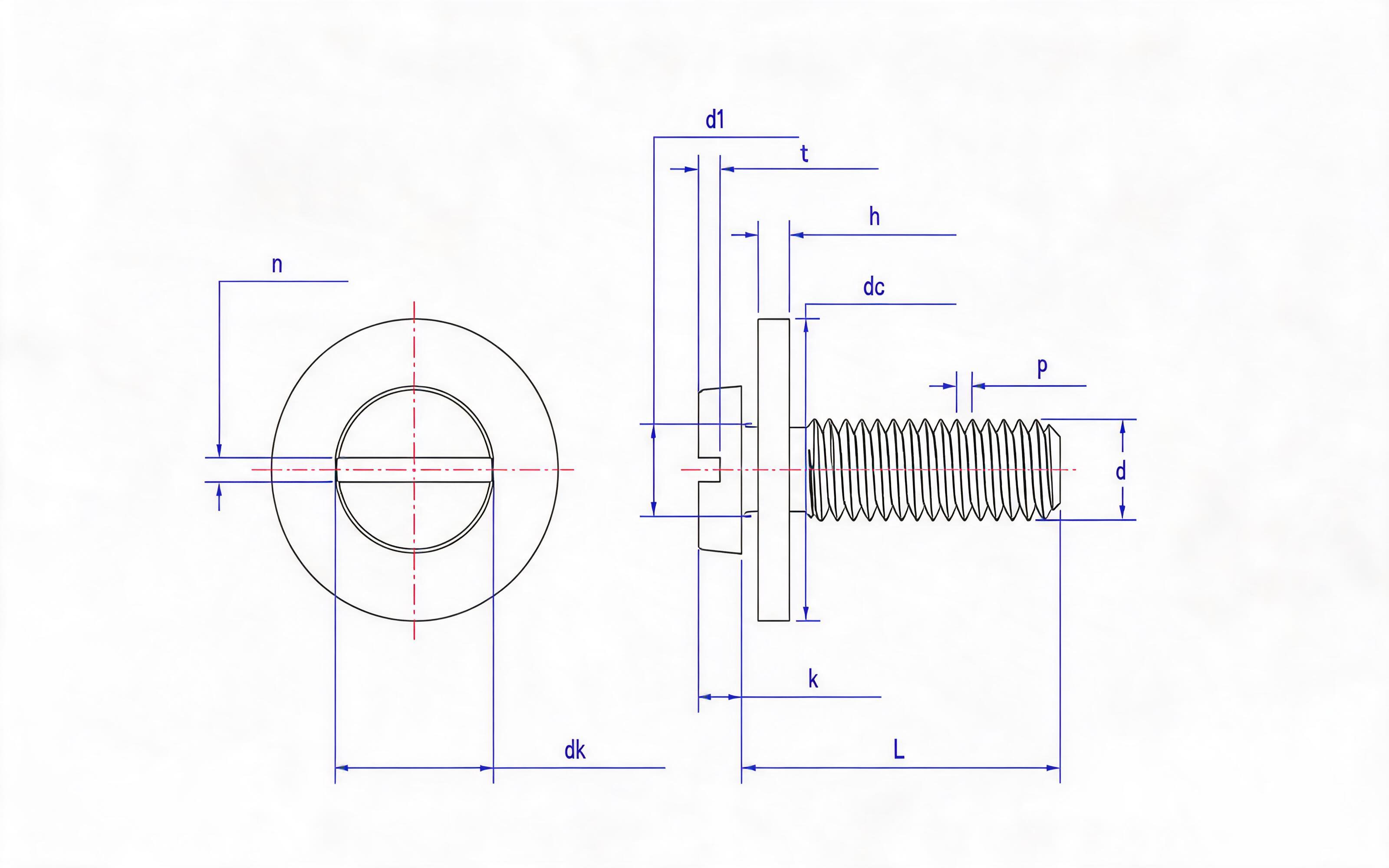 Combination of slotted cheese head screw and large flat washer Standard Drawing