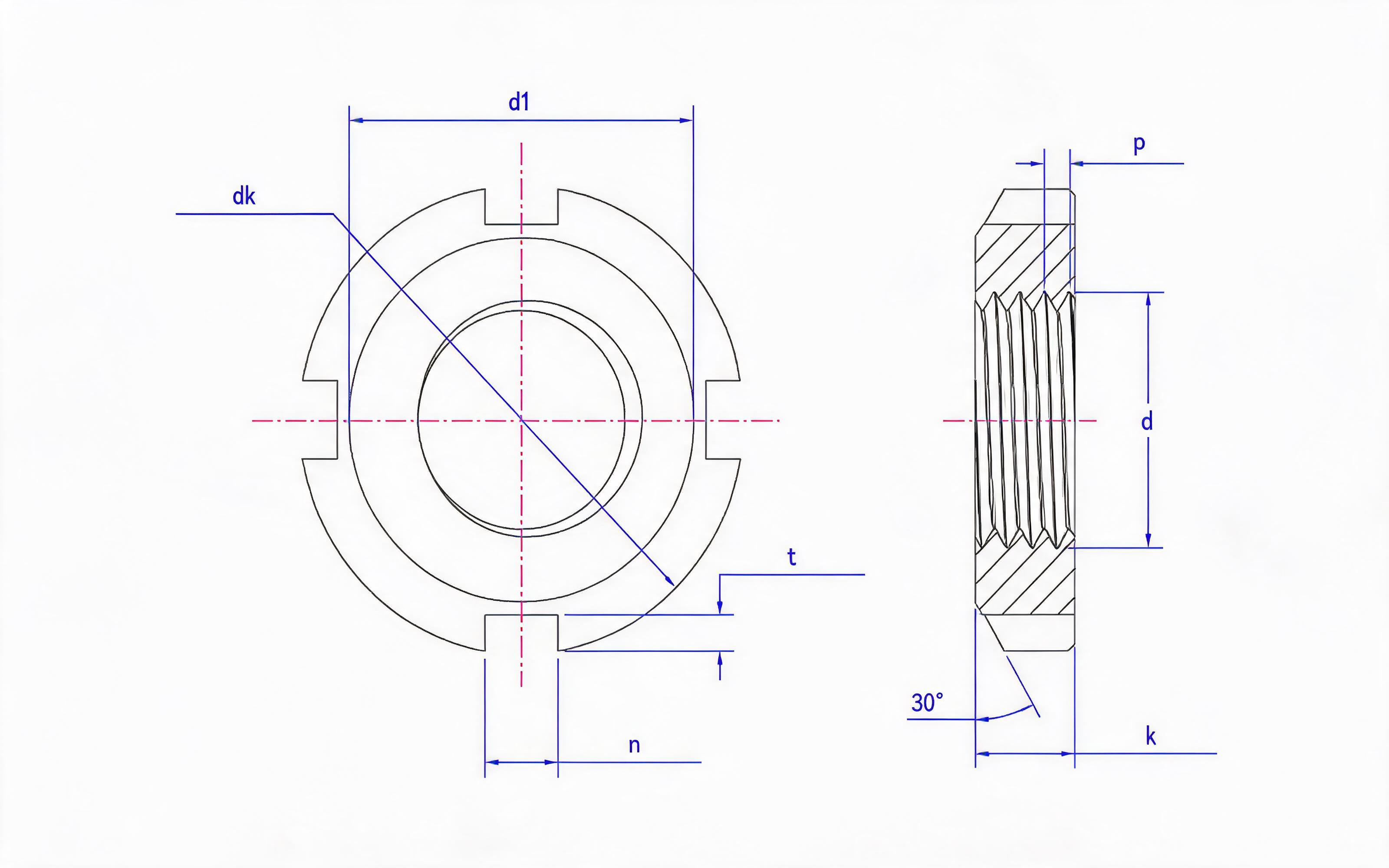 Table 2 4-groove lock nut for rolling bearing Standard Drawing
