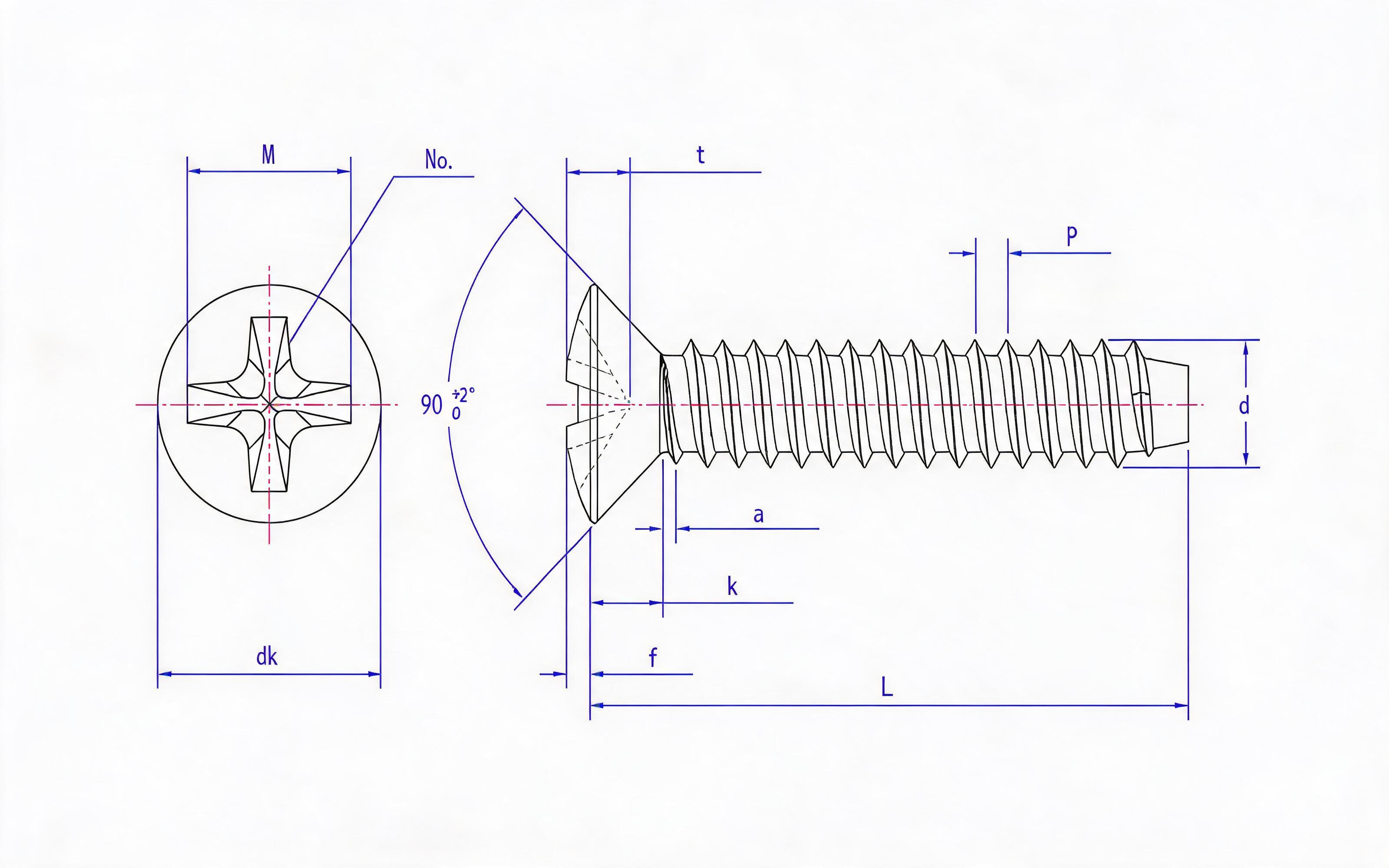 Cross recessed countersunk head self-tapping screw F-type Standard Drawing