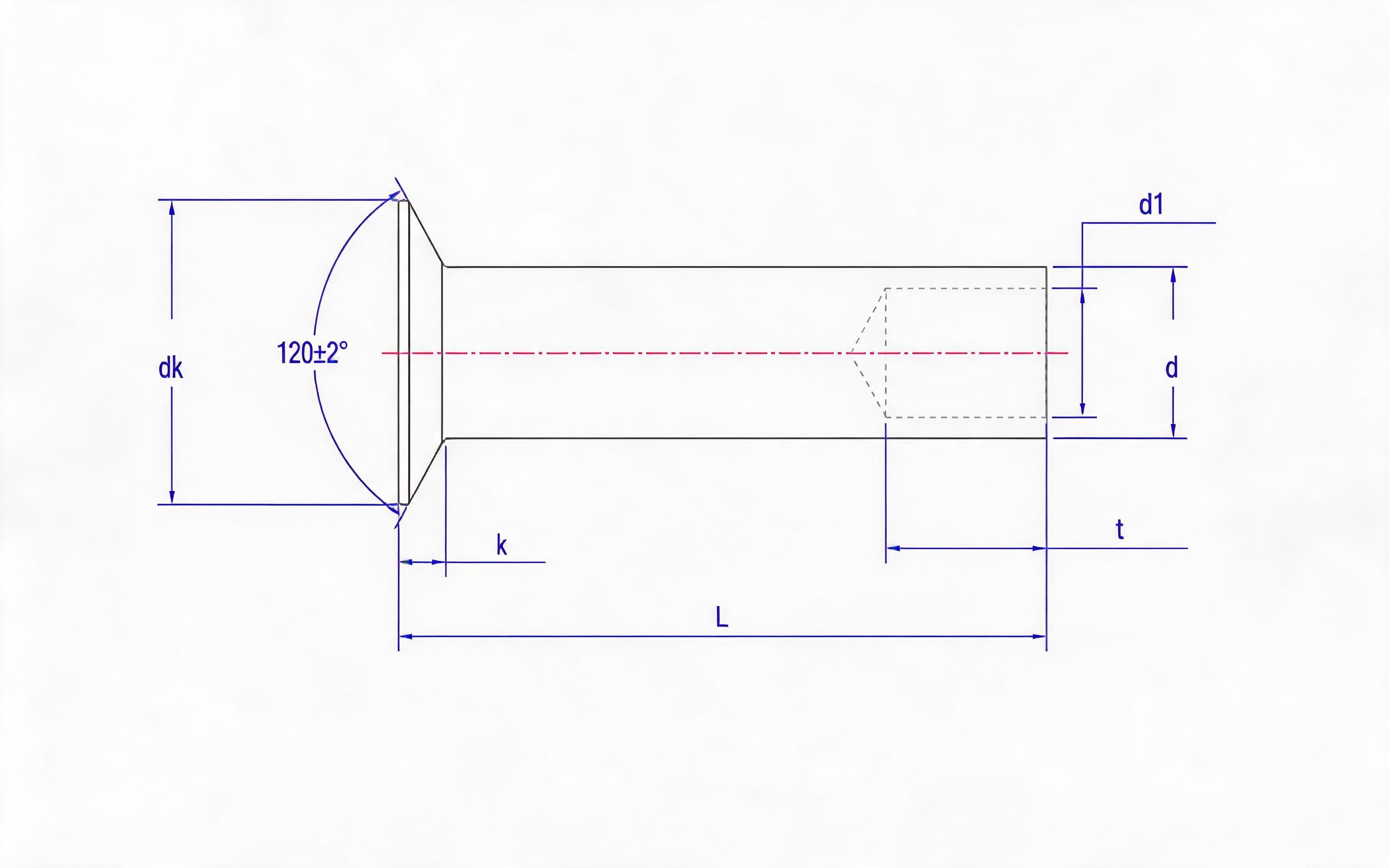 COUNTERSUNK HEAD HALF CAVITY RIVETS (Ferrous Metal) Standard Drawing