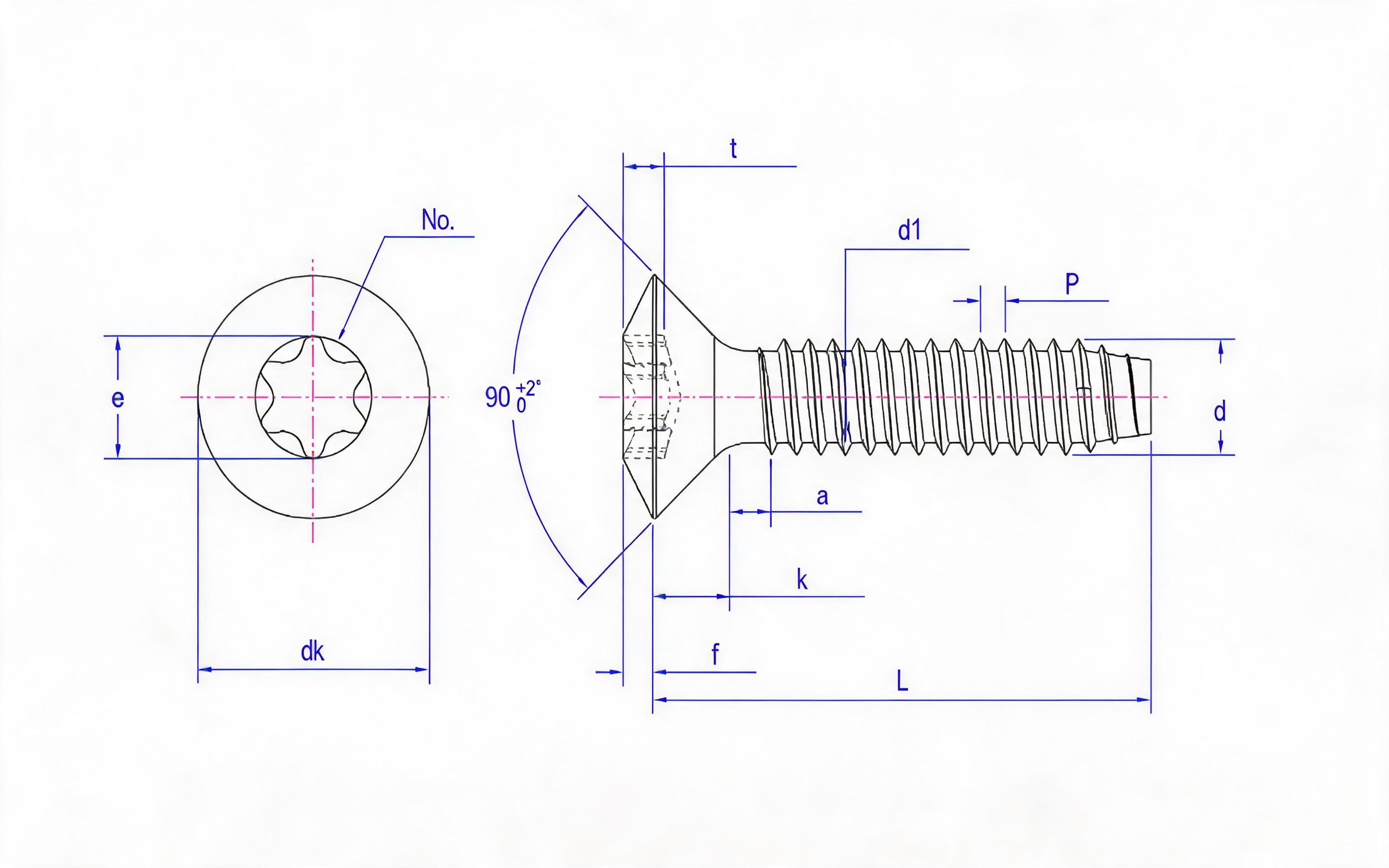 Type F hexagon socket countersunk head self-tapping screw Standard Drawing