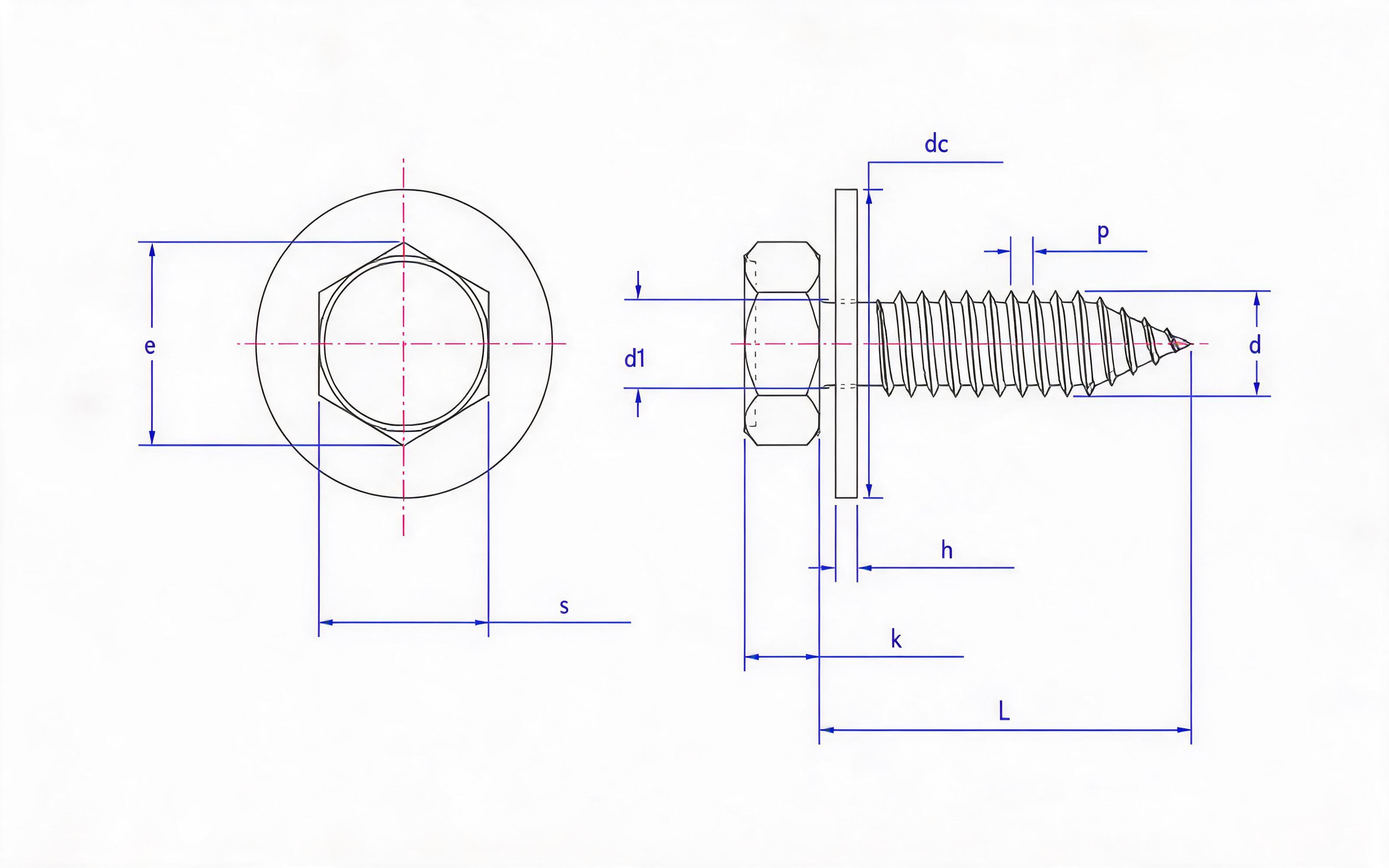 Hexagon self-tapping screw and large flat washer combination type C Standard Drawing
