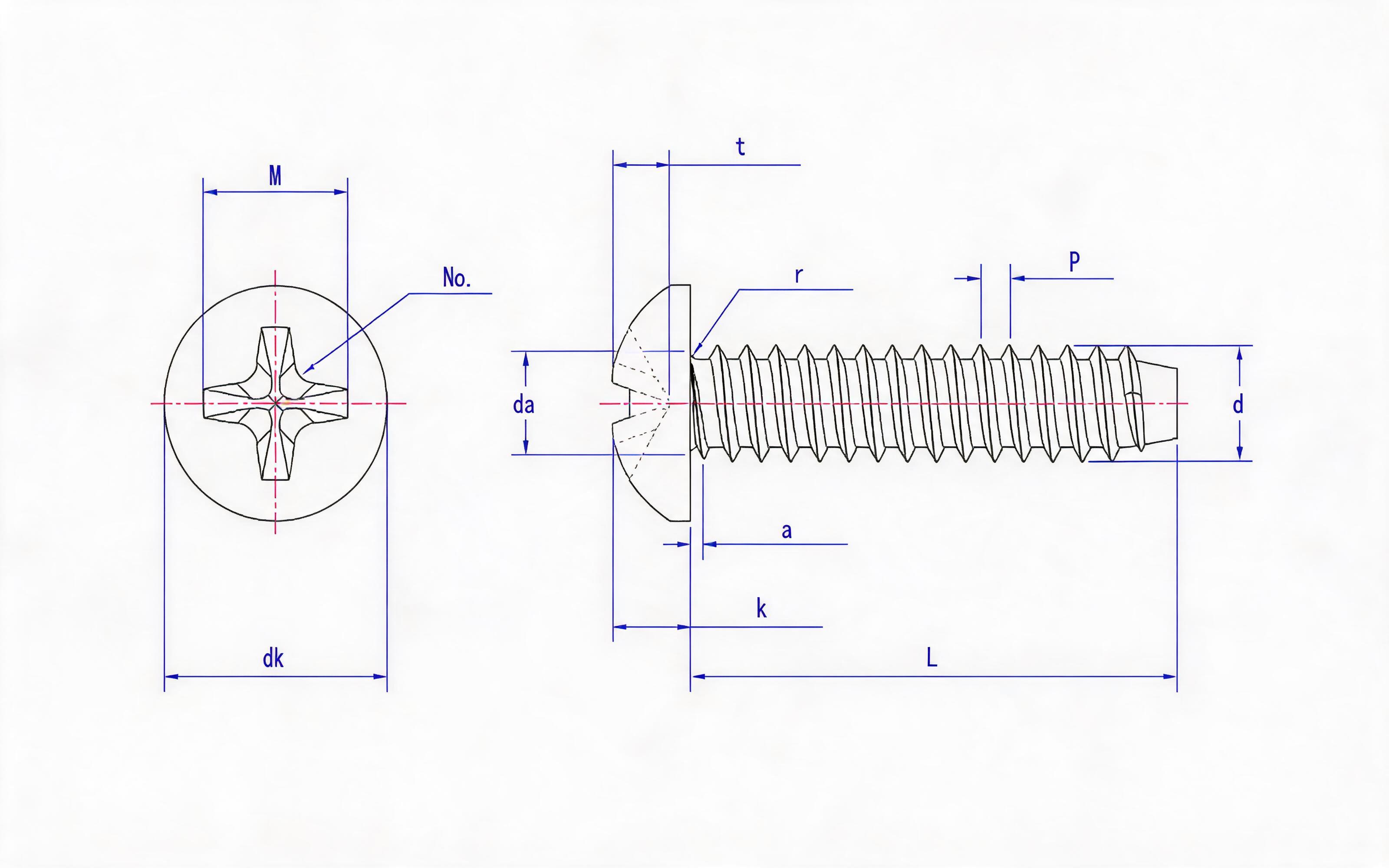 Cross recessed panhead self-tapping screw F-type Standard Drawing