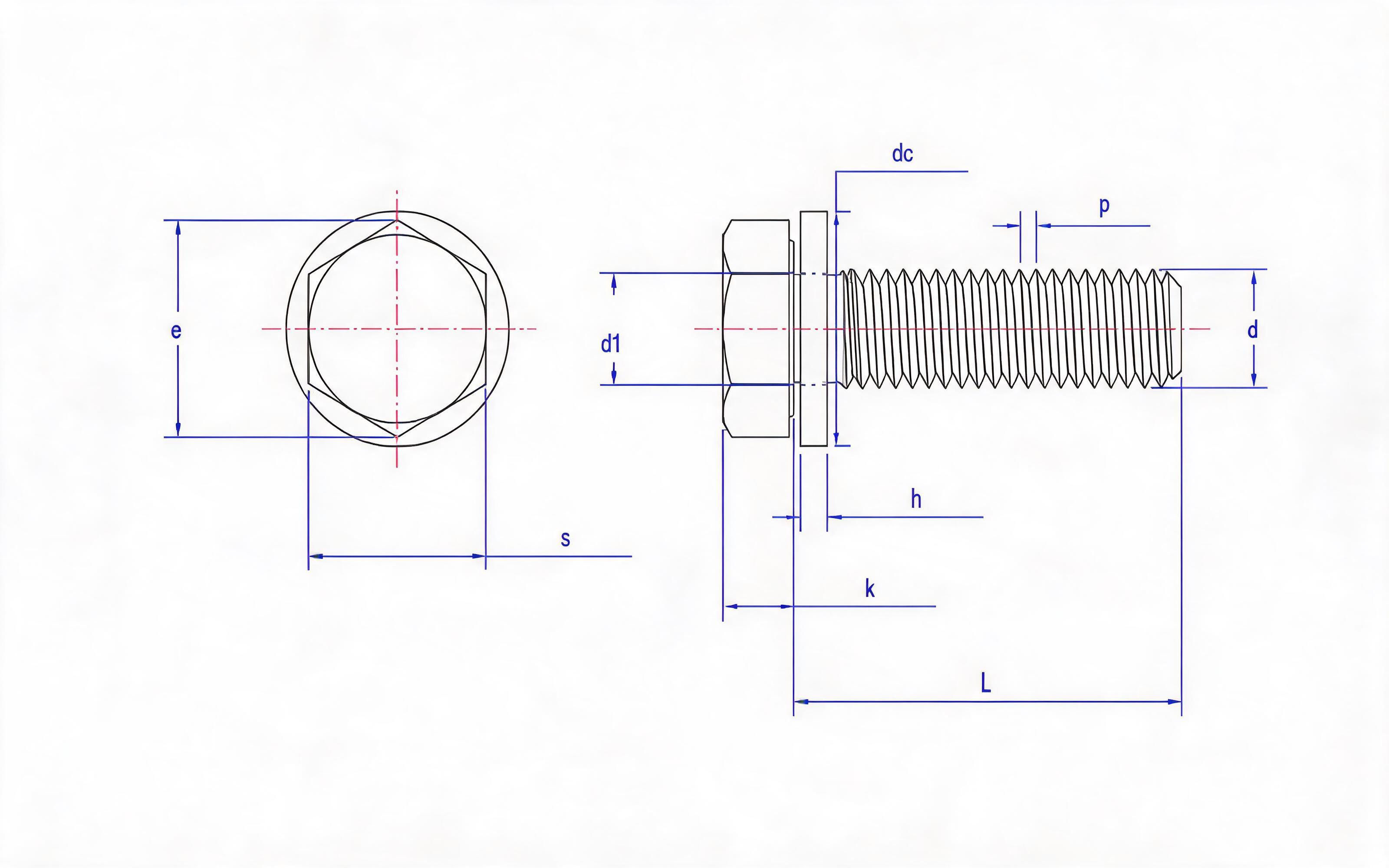 Combination of hexagon bolt and flat washer Standard Drawing
