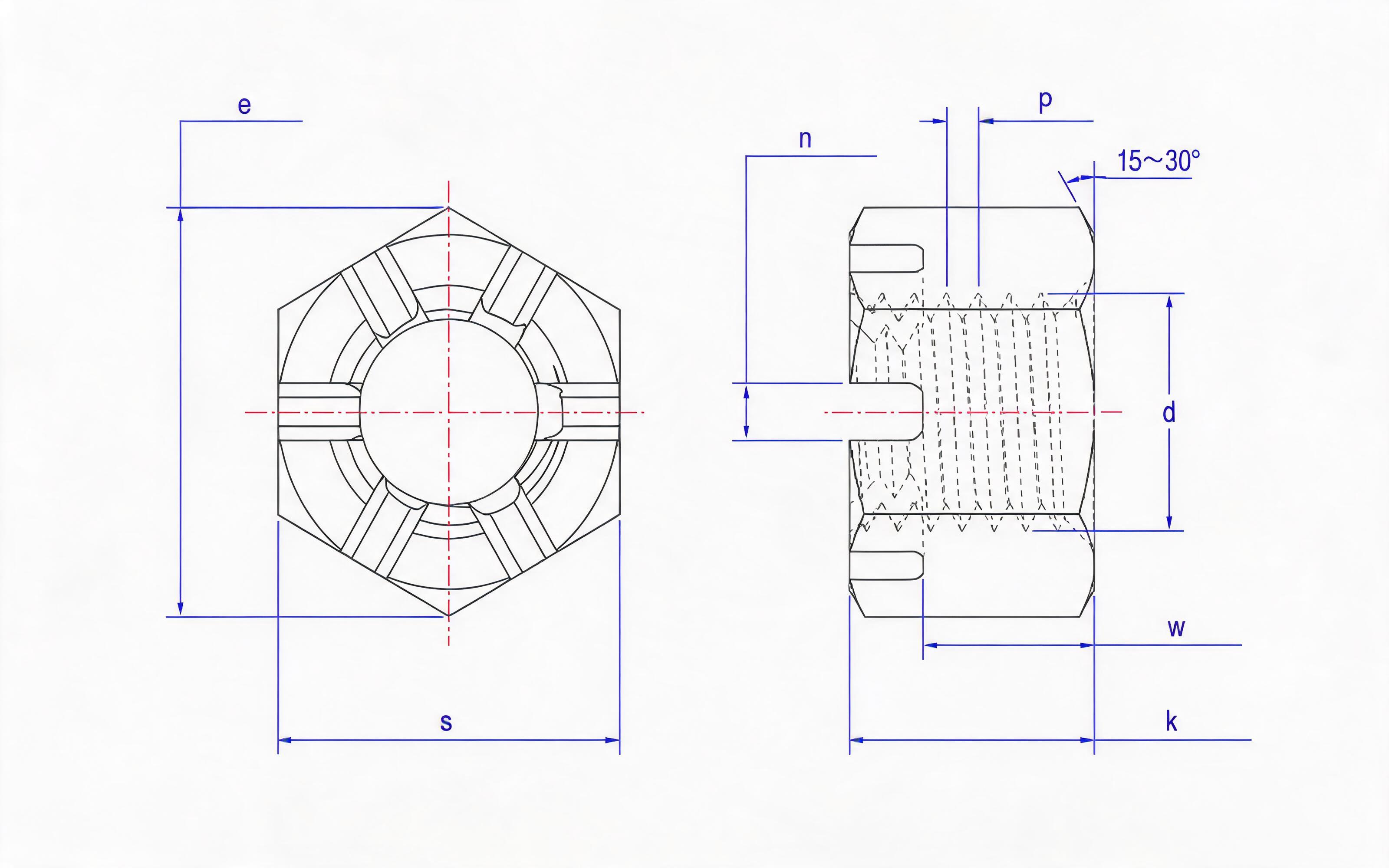 Slotted Hex Nut  Standard Drawing
