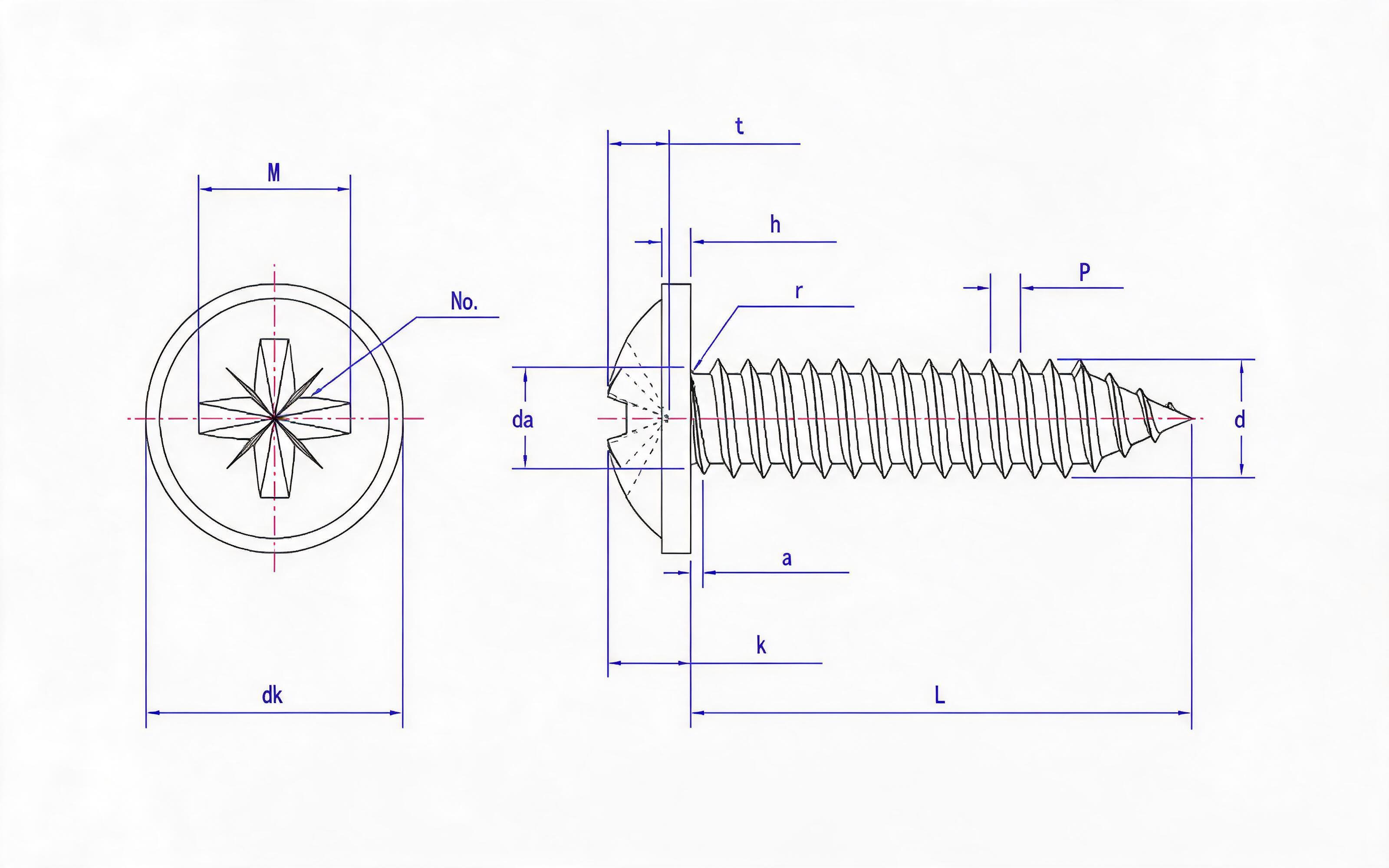 Type C self-tapping screw with herringbone groove round head flange Standard Drawing