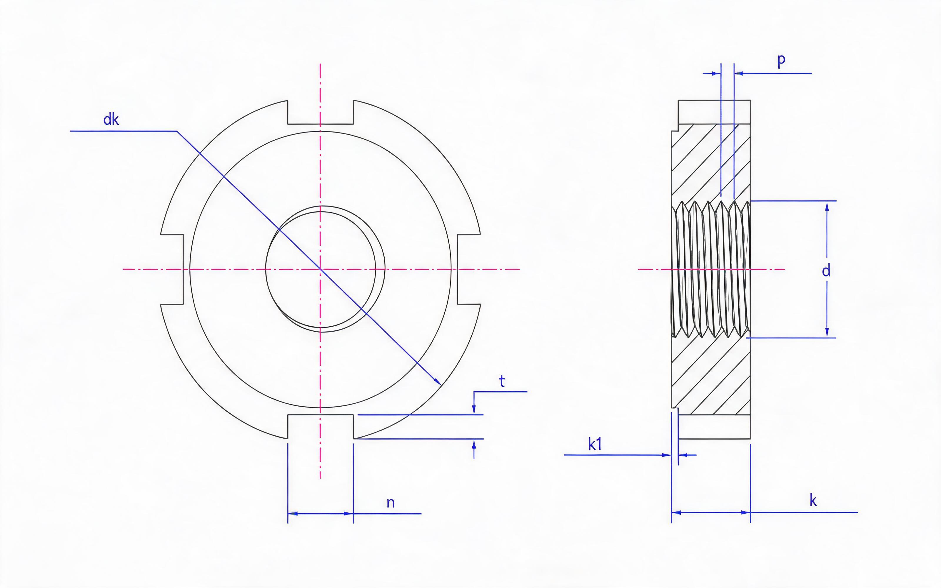 Fine thread castle lock nut (castle nut) Standard Drawing
