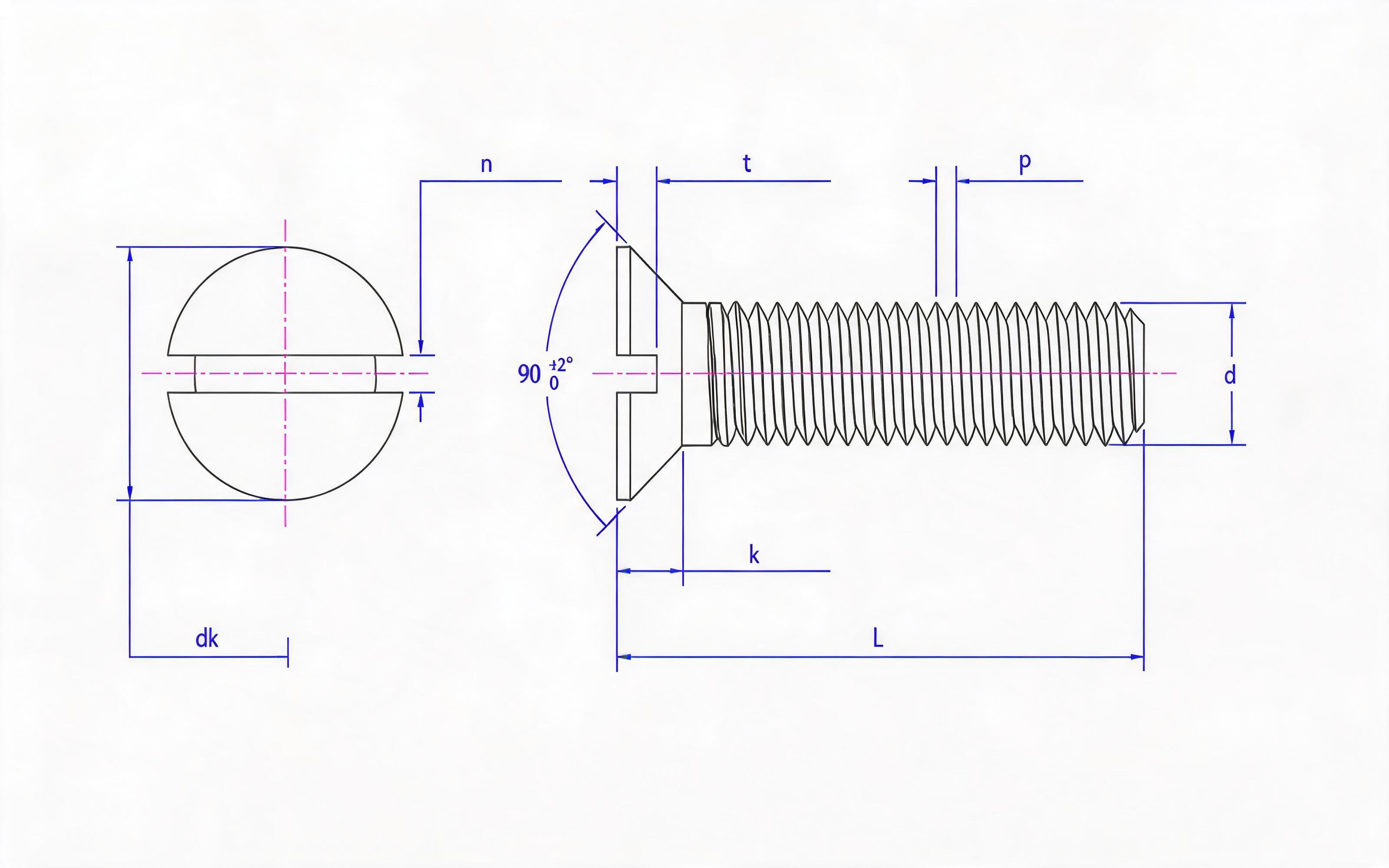 SLOTTED COUNTERSUNK HEAD SCREW Standard Drawing