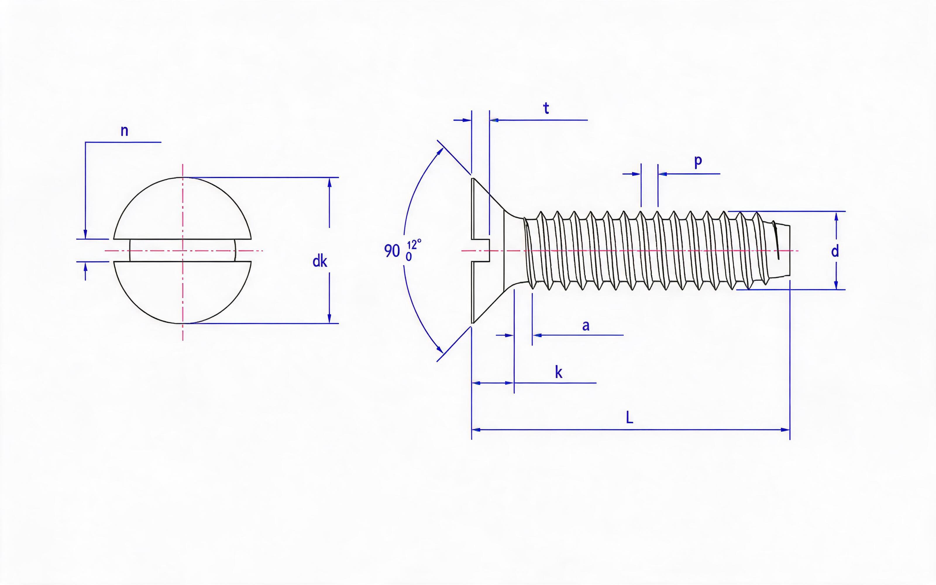 Slotted countersunk head self-tapping screw F-type Standard Drawing