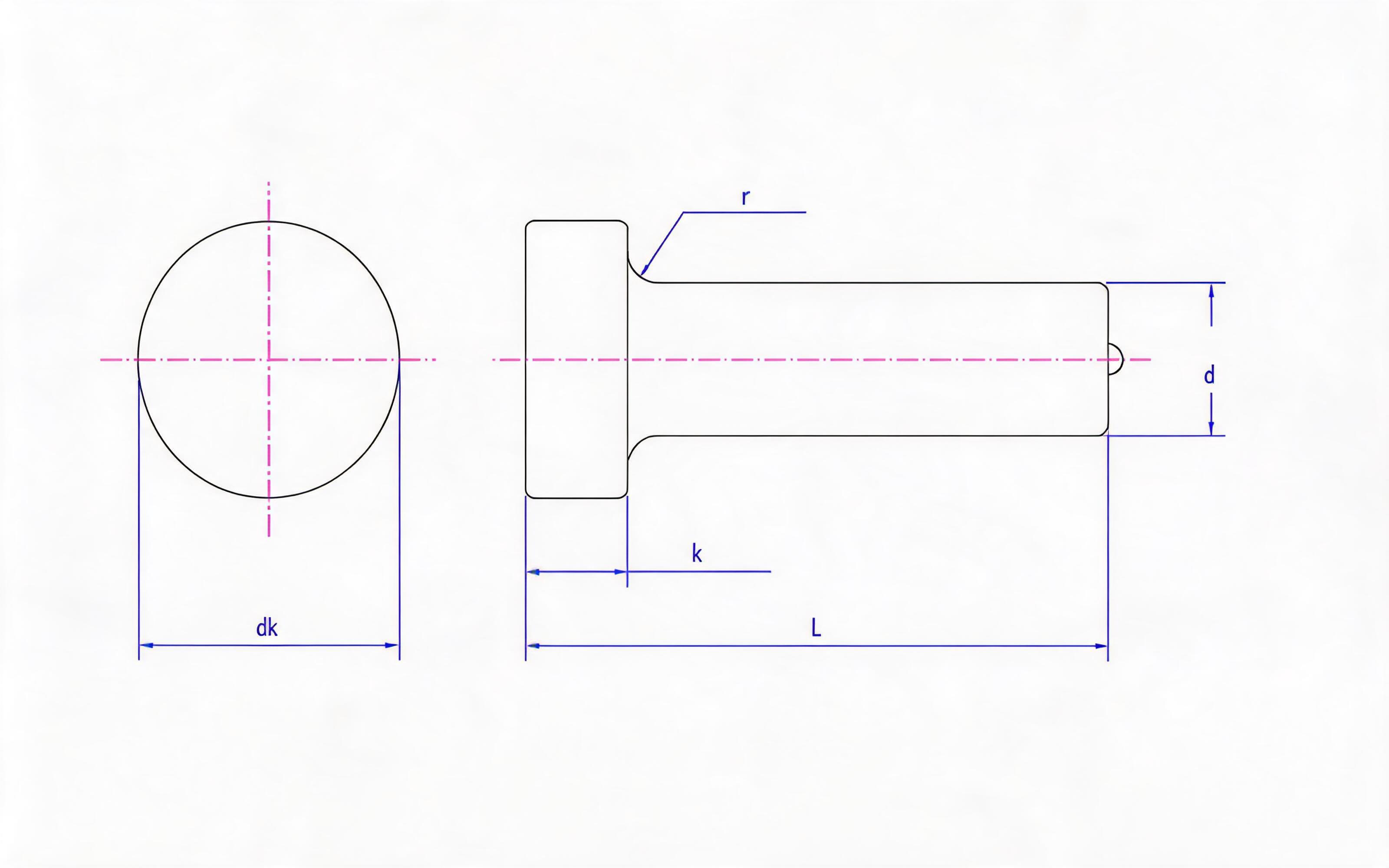 Cylindrical head stud Standard Drawing