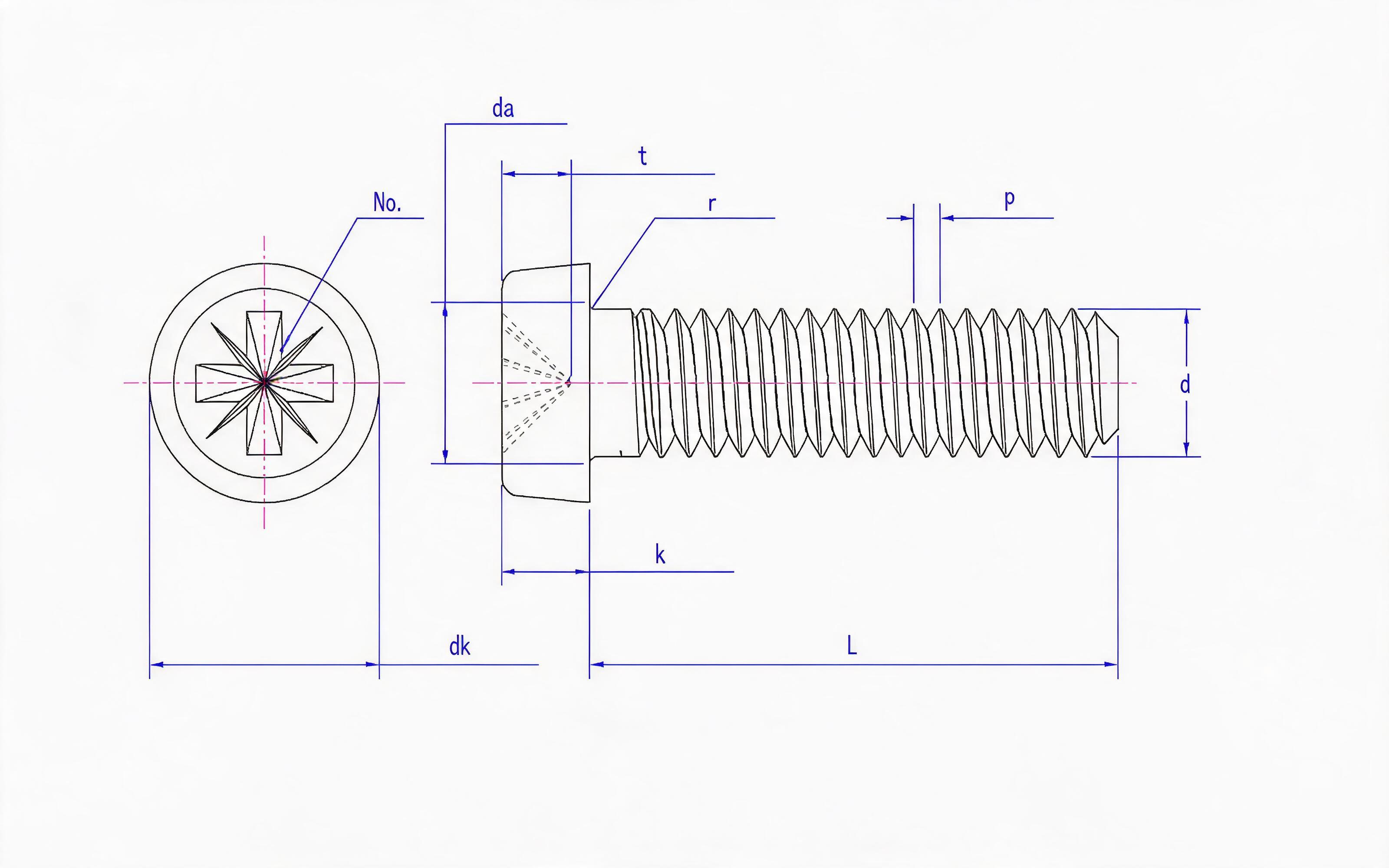 RAISED HEAD SCREW (Z-SLOT) Standard Drawing