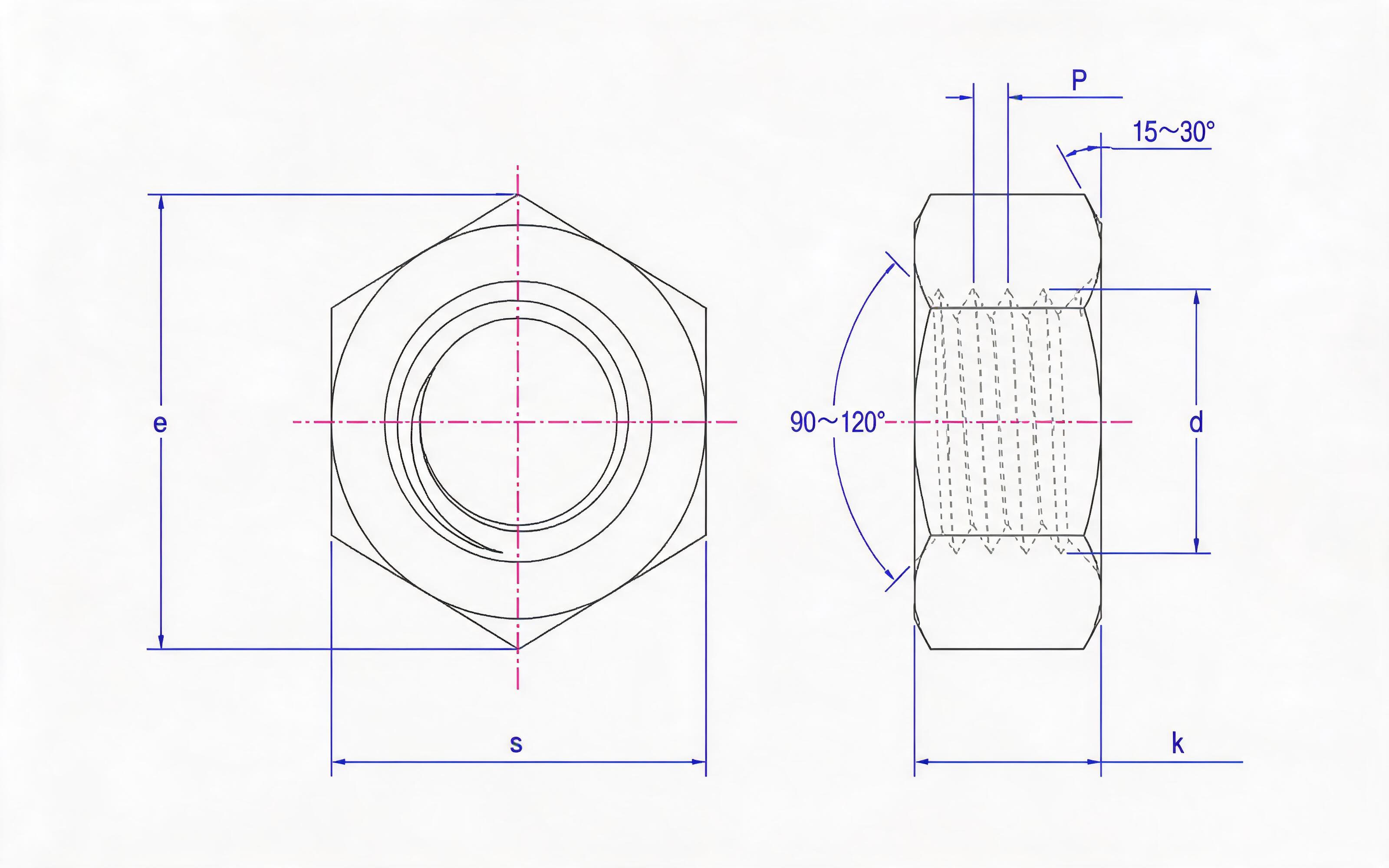 Hexagon nut (large opposite side) for high-strength steel structure bolting Grade 8 and 10 Standard Drawing