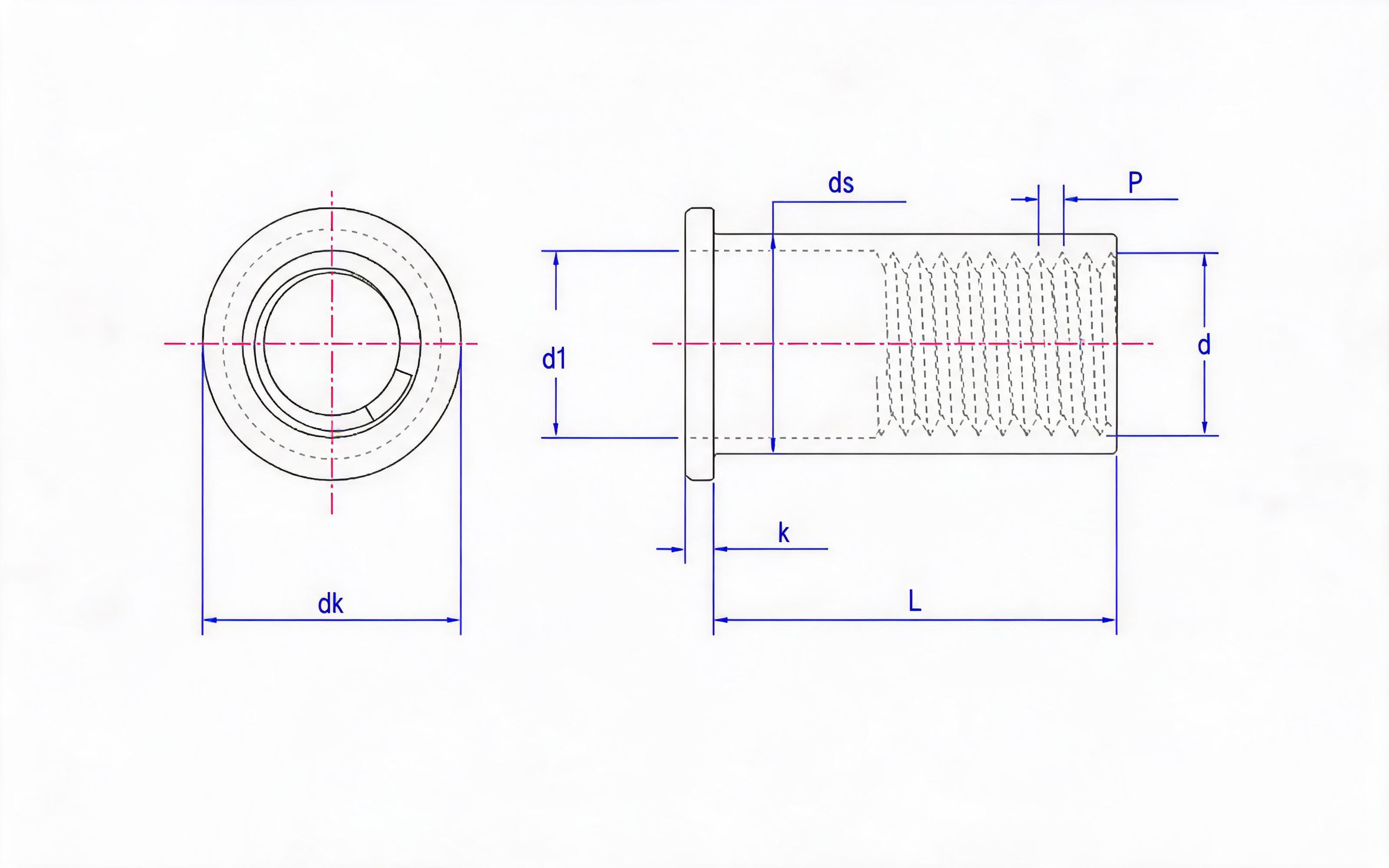 FLAT HEAD RIVET NUT Standard Drawing