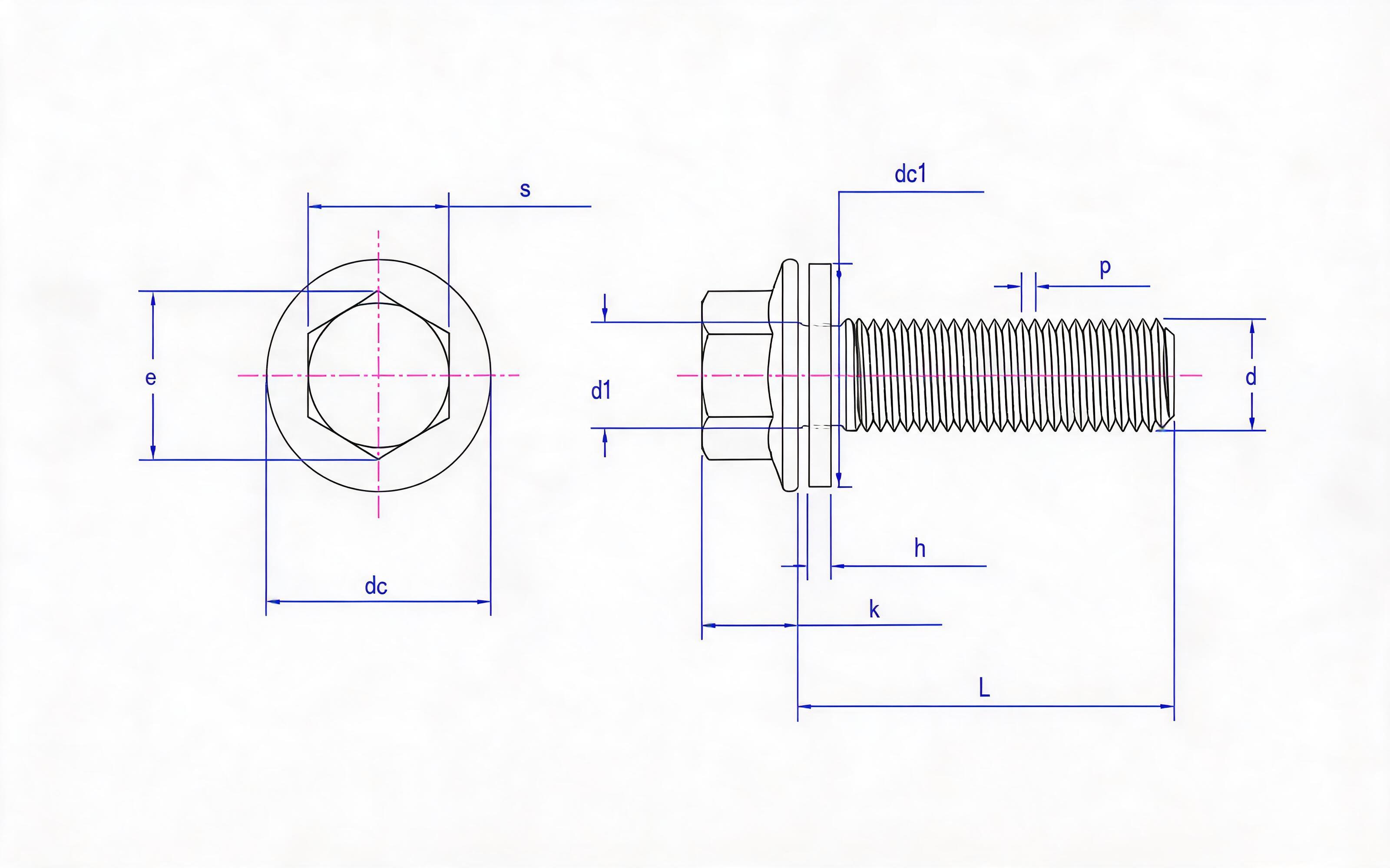 Hexagon flange bolt Small series fine thread (type F) and flat washer combination Standard Drawing