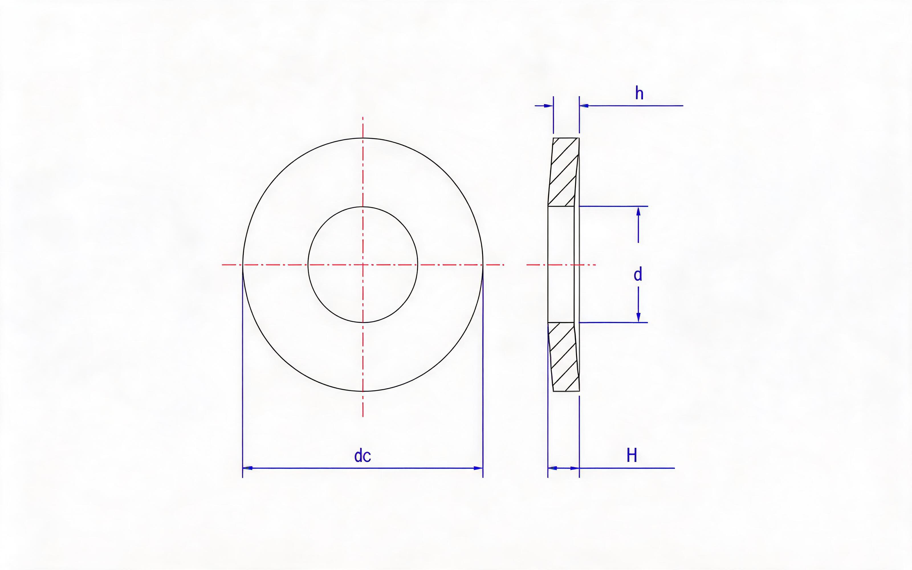 Belleville spring washer (1.25mm<h ≤ 6mm, d H13) Table A.3 Standard Drawing