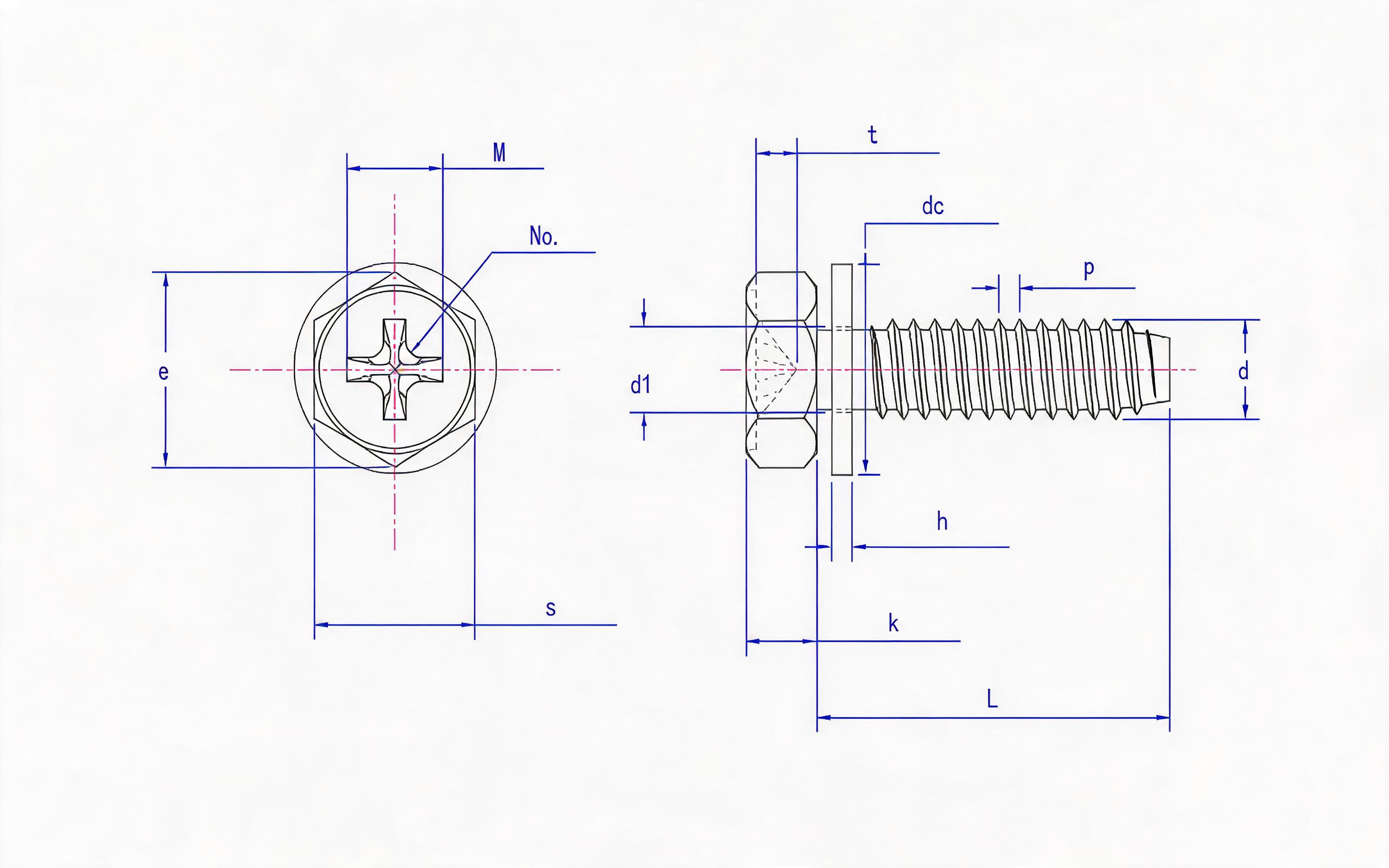 Cross recessed hexagon head self-tapping screw and flat washer combination type F Standard Drawing