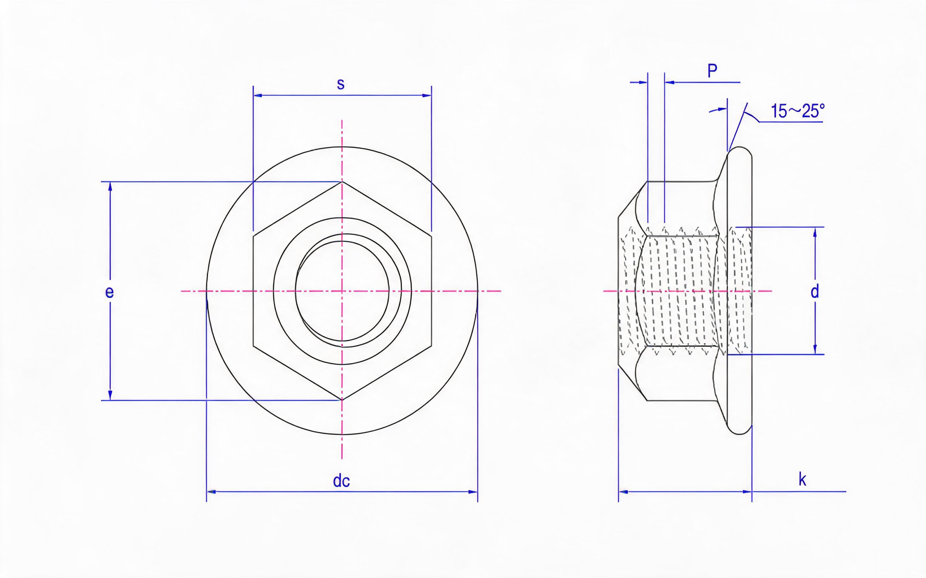Type 2 all-metal hexagon flange lock nut Standard Drawing