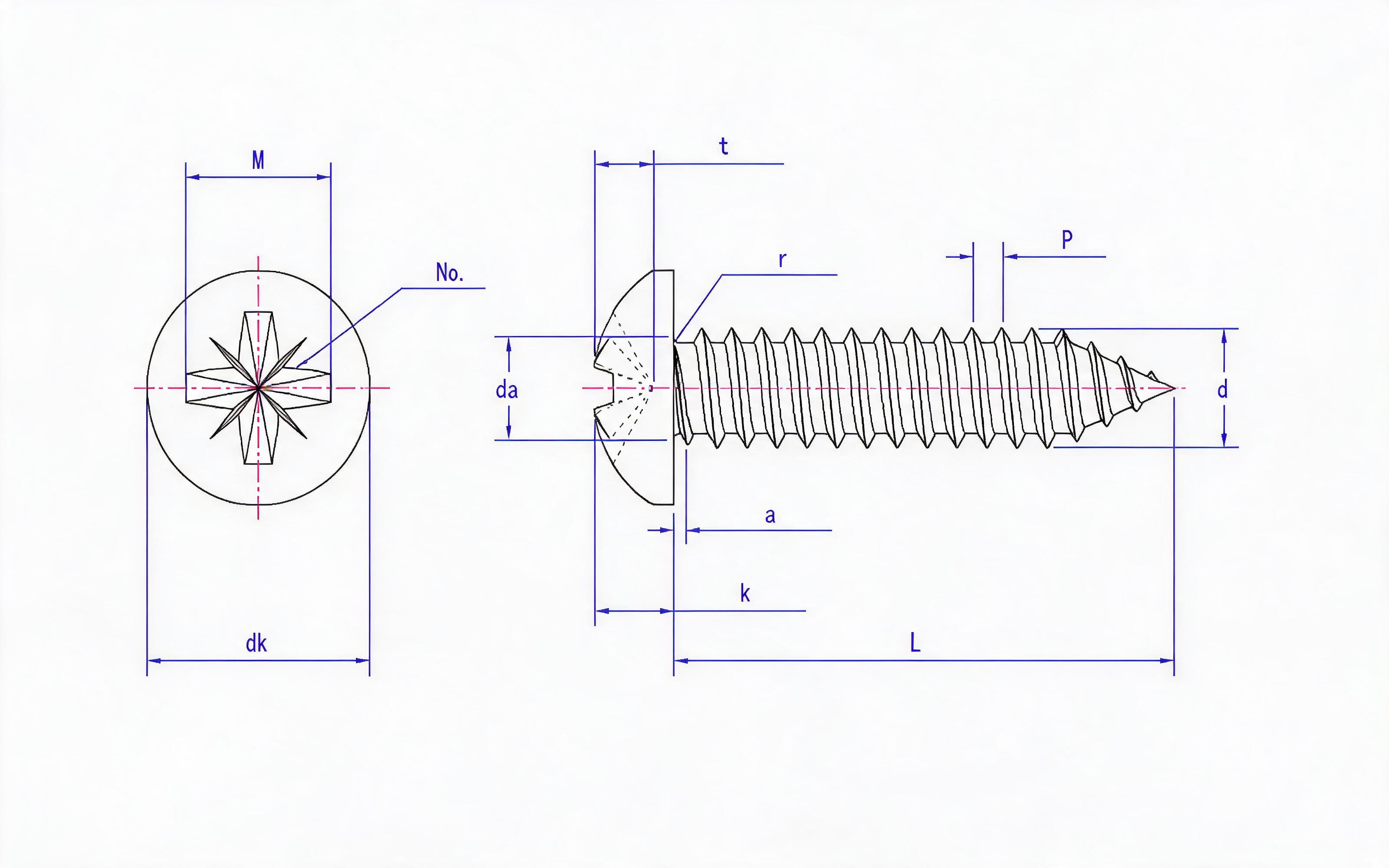 Type C panhead self-tapping screw with herringbone groove Standard Drawing