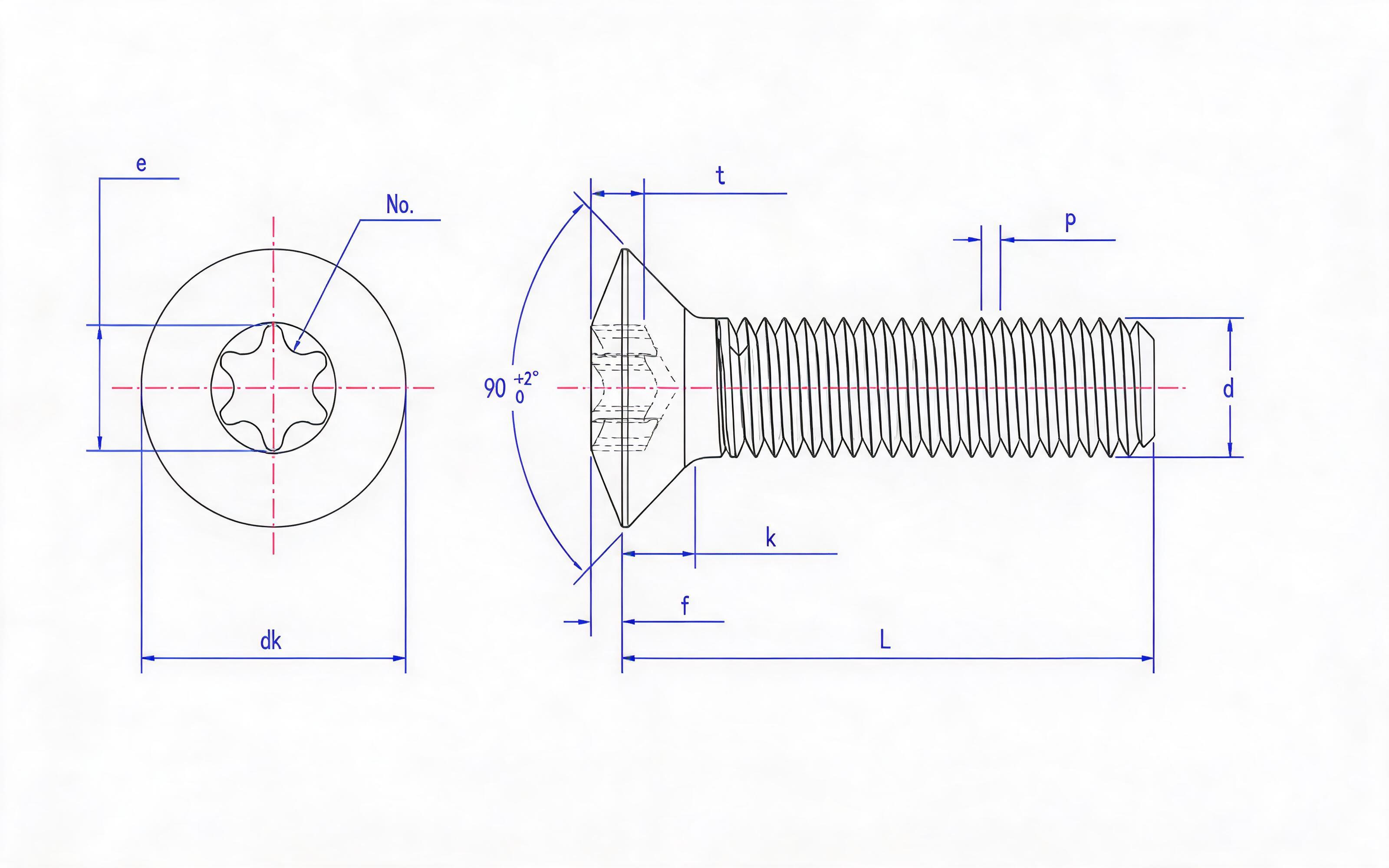 Hexagon socket countersunk head screw Standard Drawing