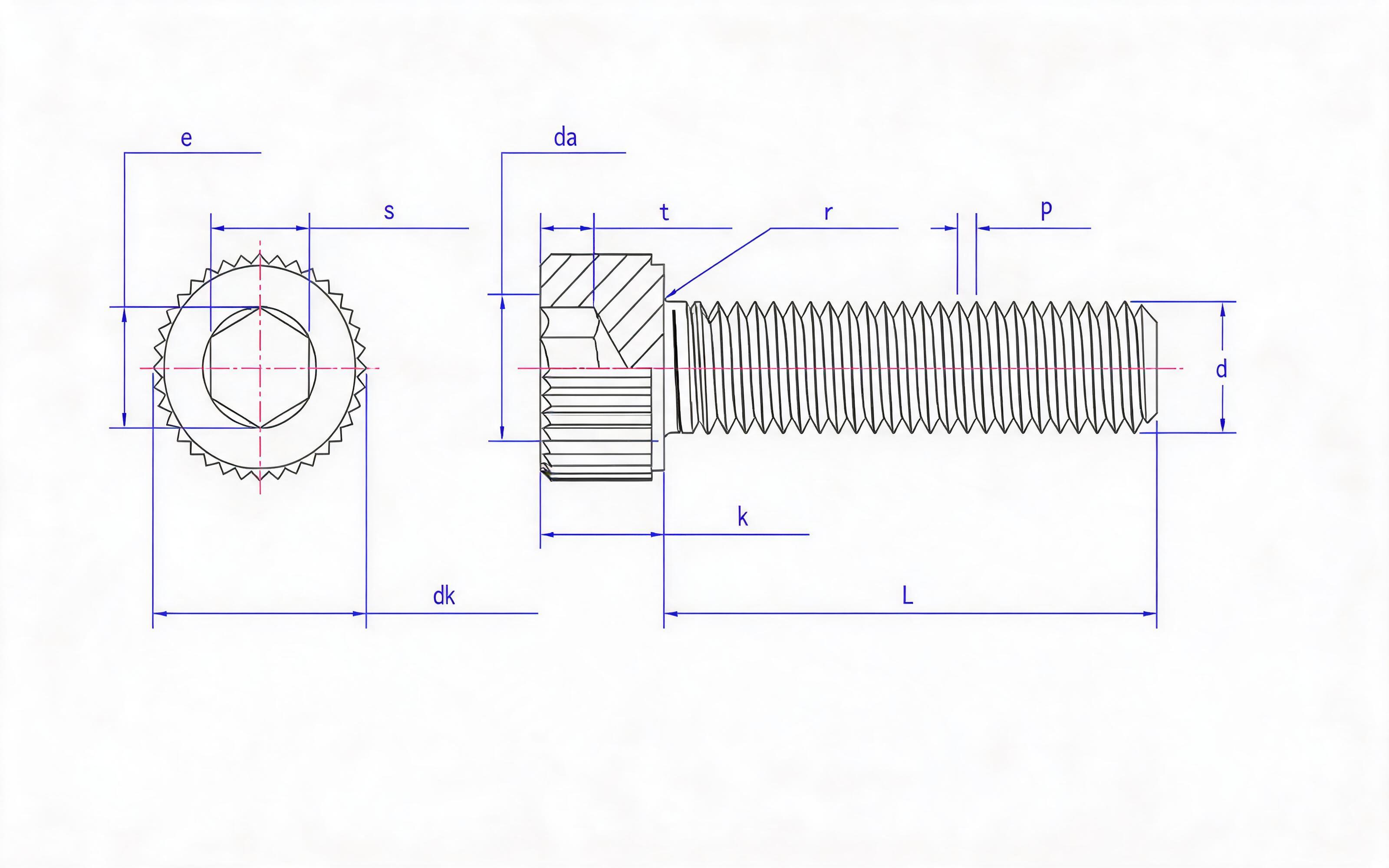 Knurled hexagon socket head cap screw Standard Drawing