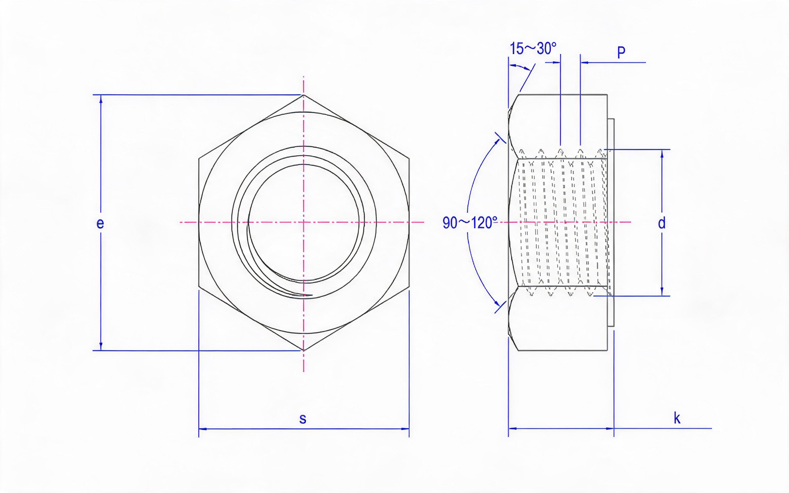 Type 2 single chamfered hexagon nut Standard Drawing
