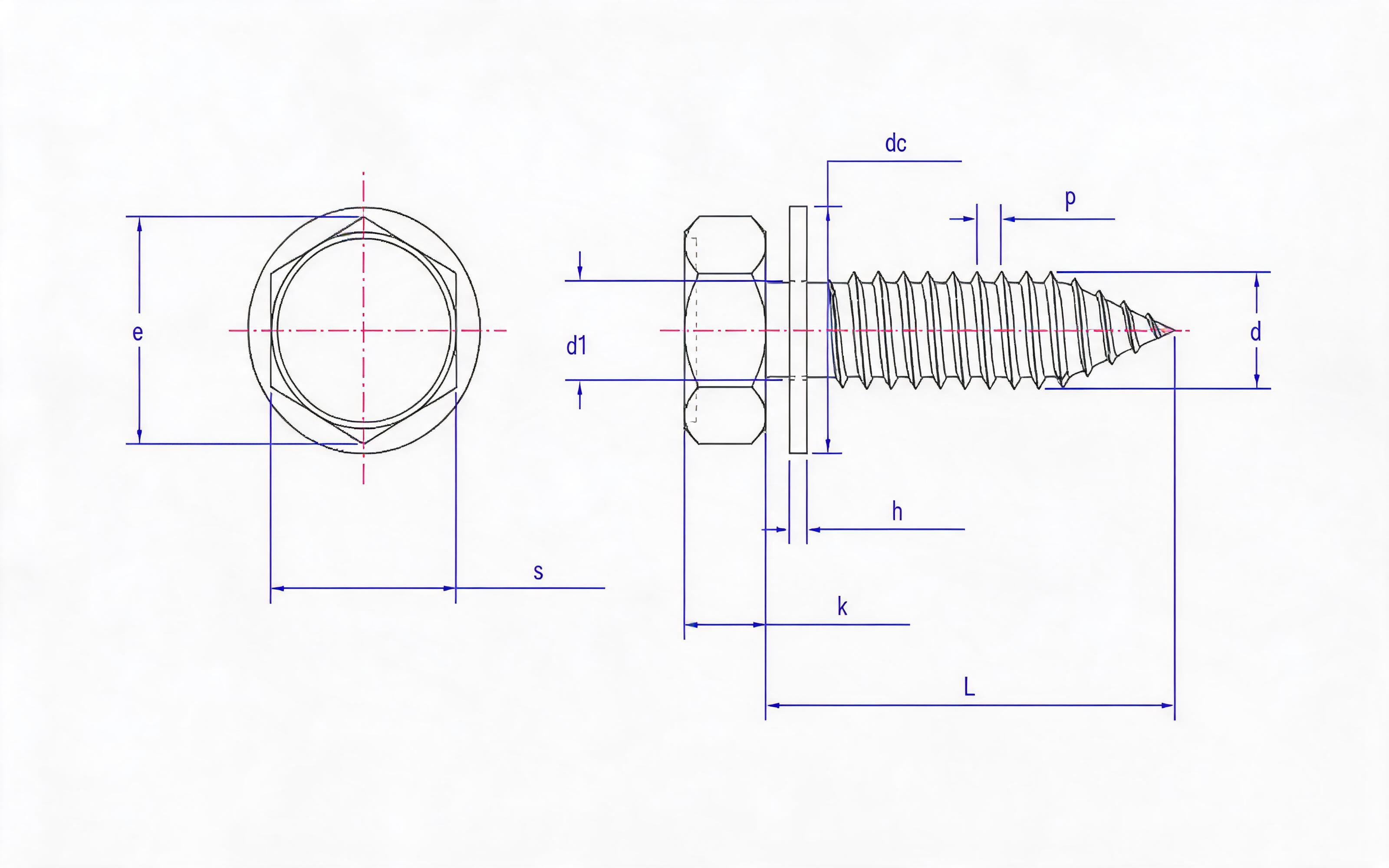 Hexagon self-tapping screw and flat washer combination type C Standard Drawing