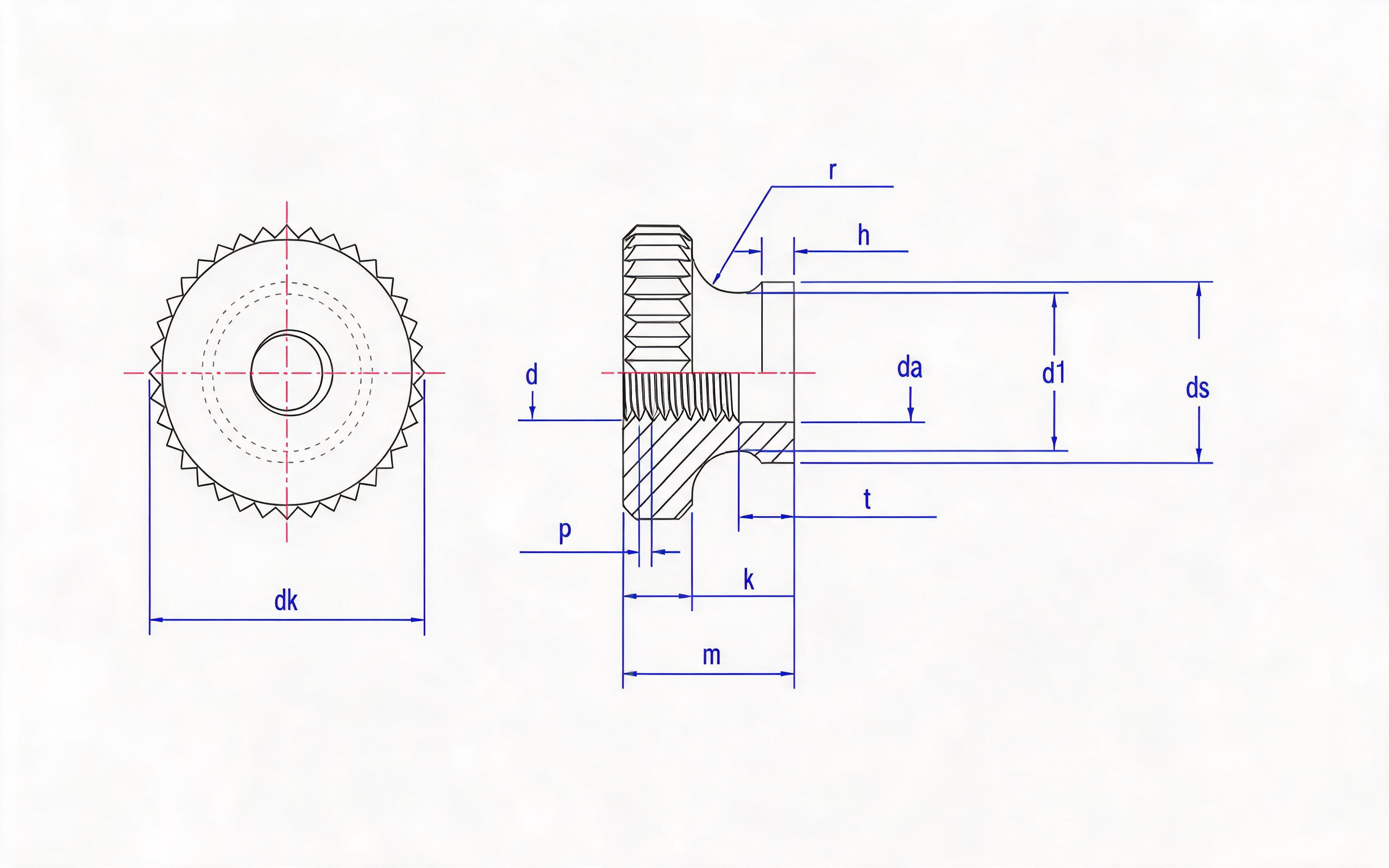 Knurled high nut Standard Drawing