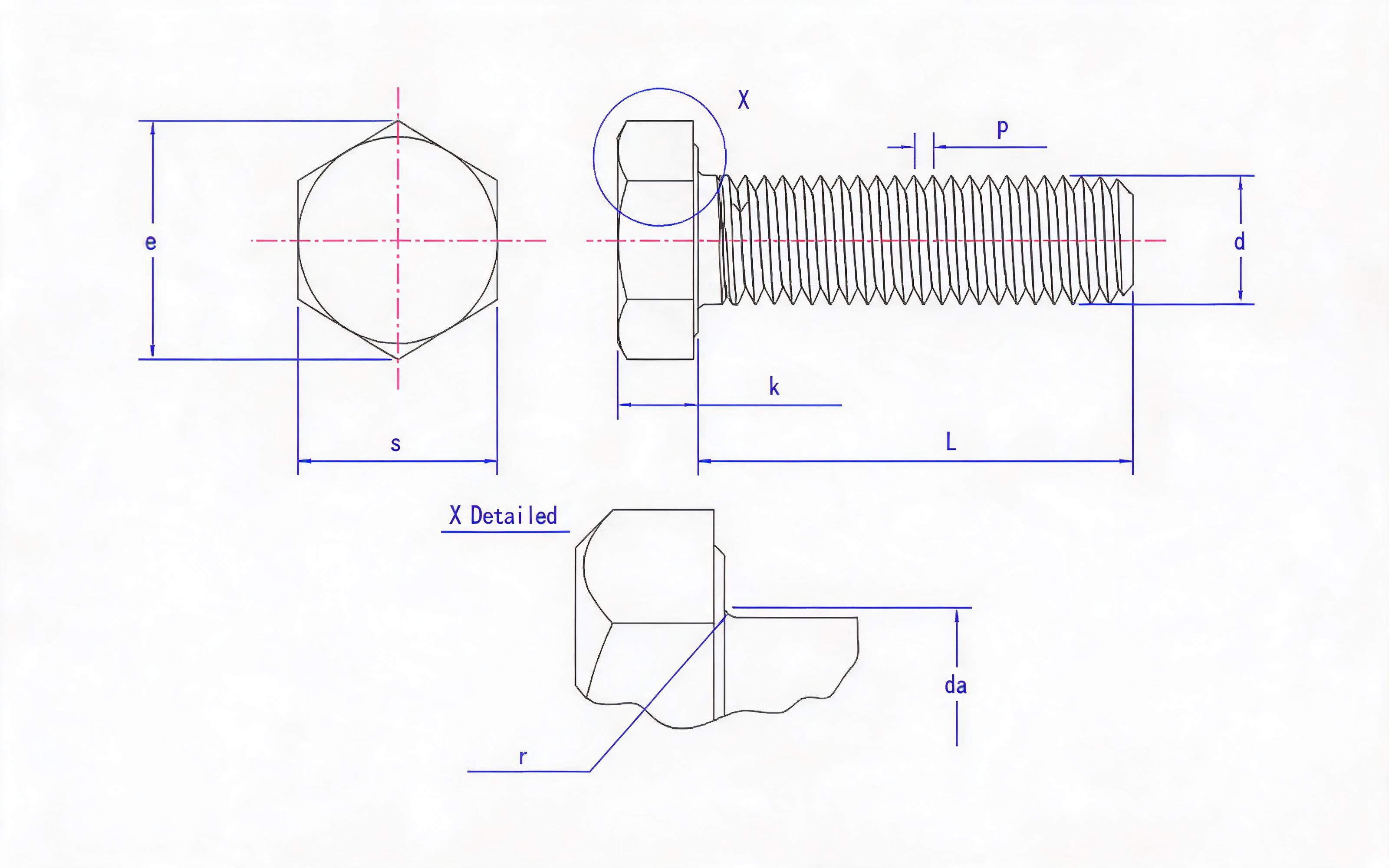Full thread hexagon bolt Standard Drawing