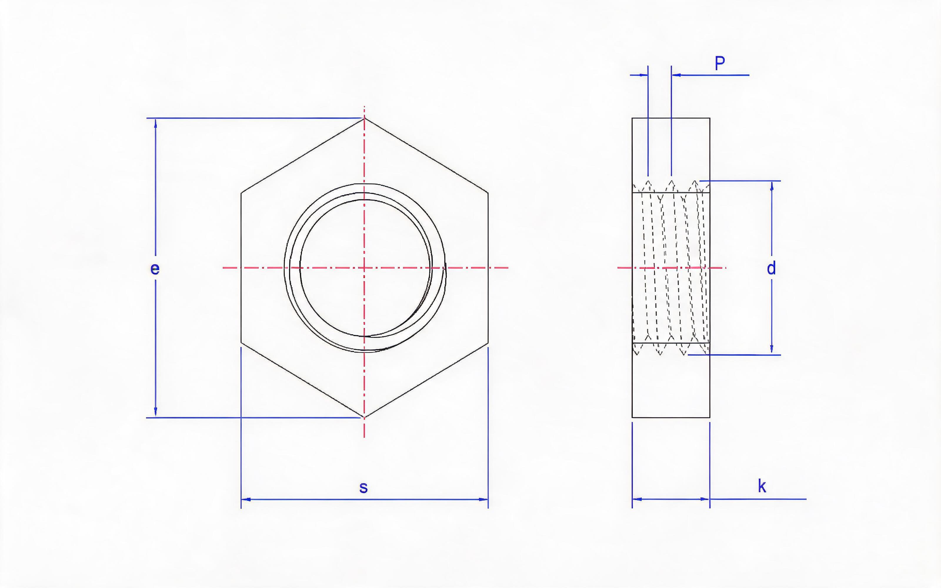 Thin hexagon nut without chamfer Standard Drawing