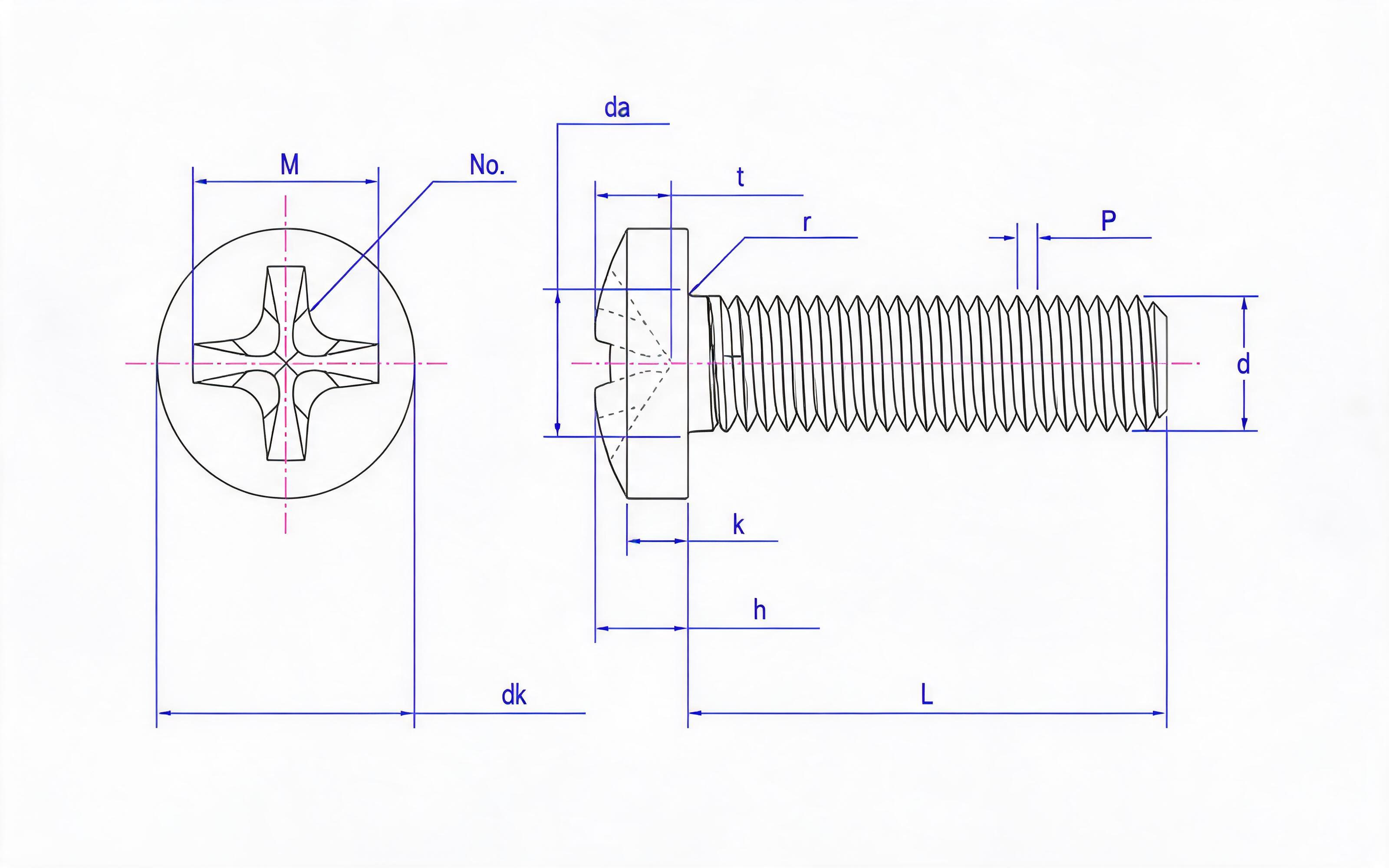 Cross recessed spherical cheese head screw (H-groove) Standard Drawing