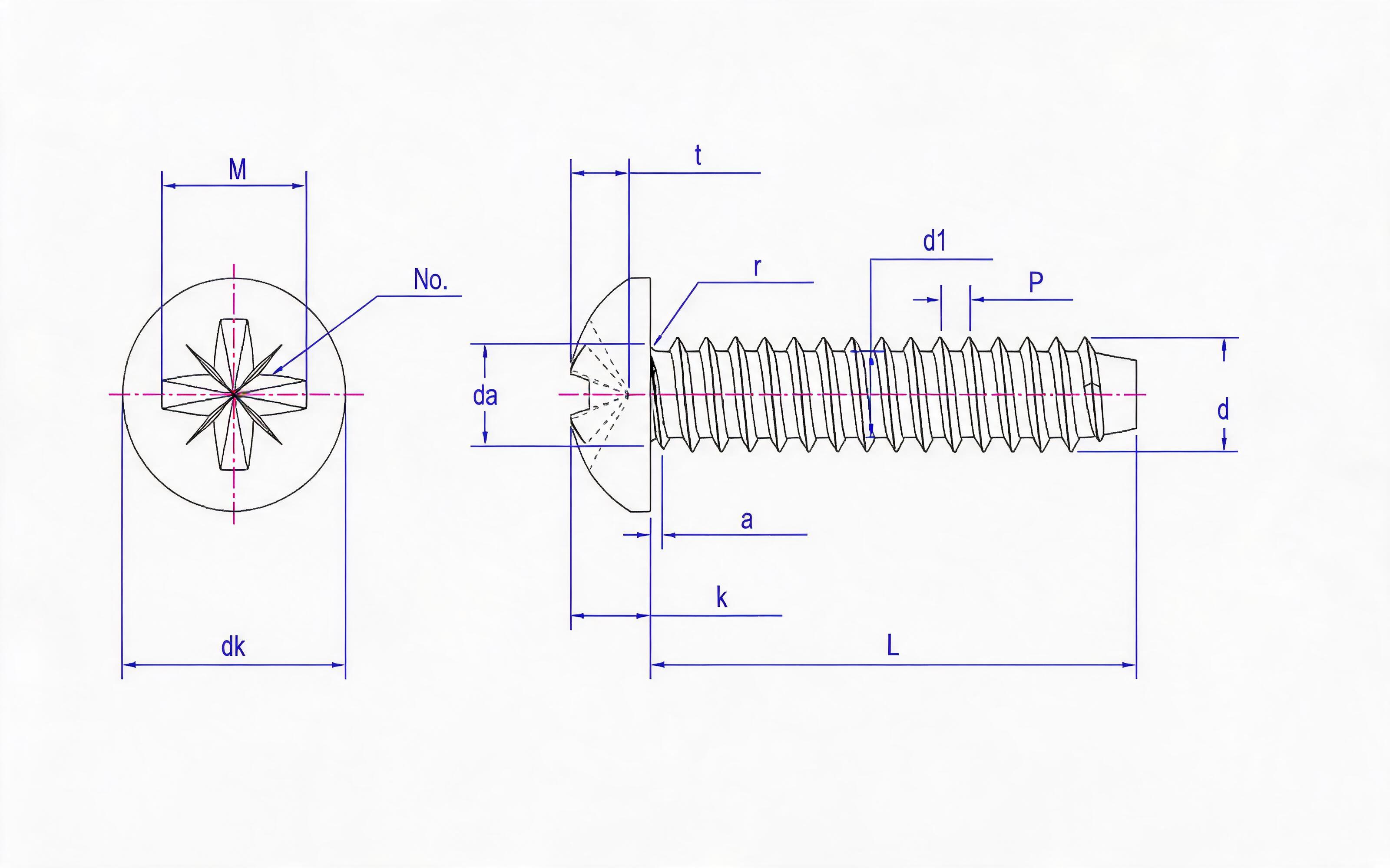 Type F panhead self-tapping screw with herringbone groove Standard Drawing